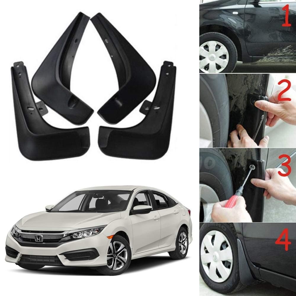 Oshotto (O.E.M Fitting Cup Type) Mud Flap/Splash Guard Compatible with Honda Honda Civic Old 2006,2007,2008,2009,2010,2011,2012 (T-I) (Set of 4)