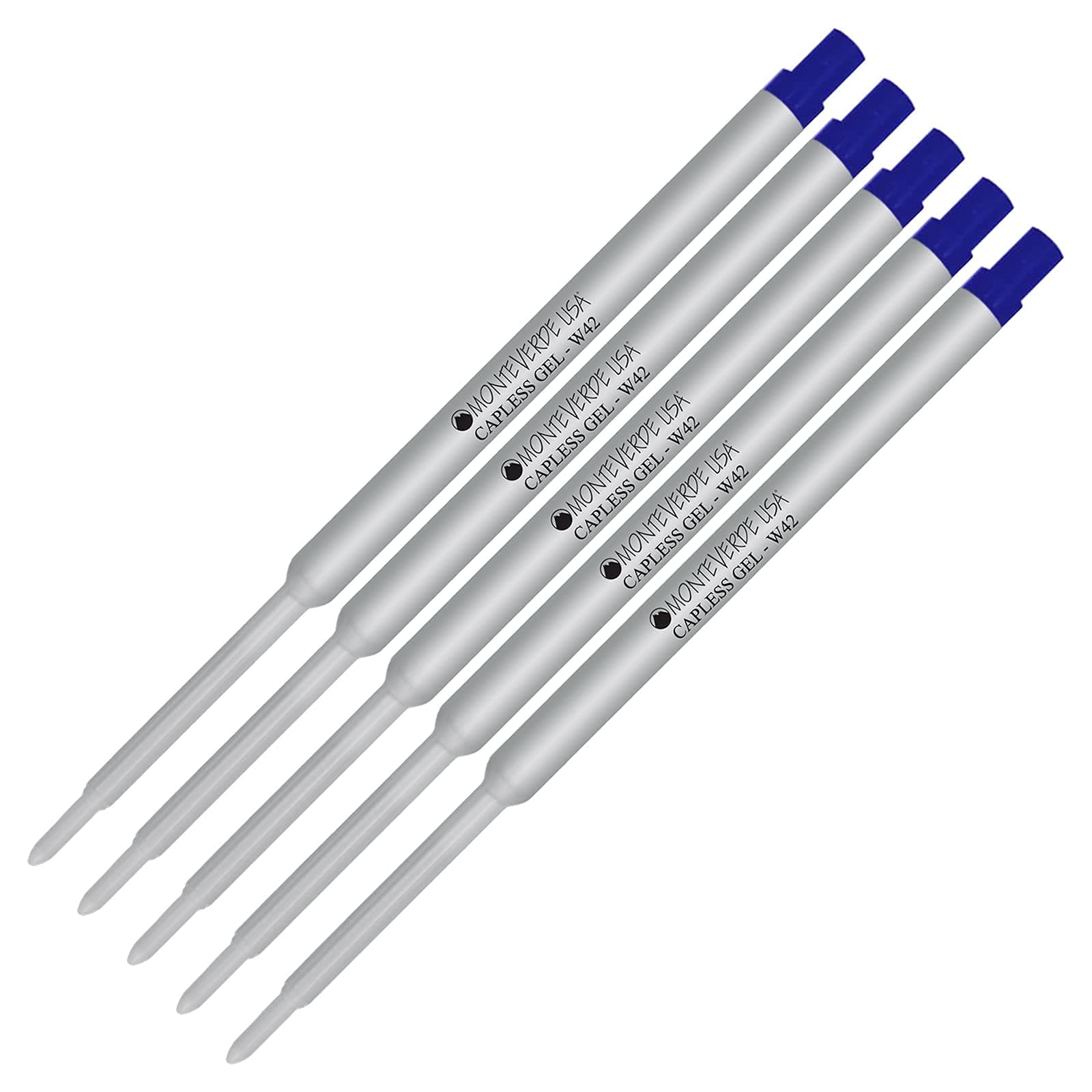 Lanier Combo Pack - 5 Pack - Monteverde® Capless Ballpoint W42 Gel Ink Refill Compatible with Most Waterman® Style Ballpoint Pens - Blue (Fine Tip 0.6mm)