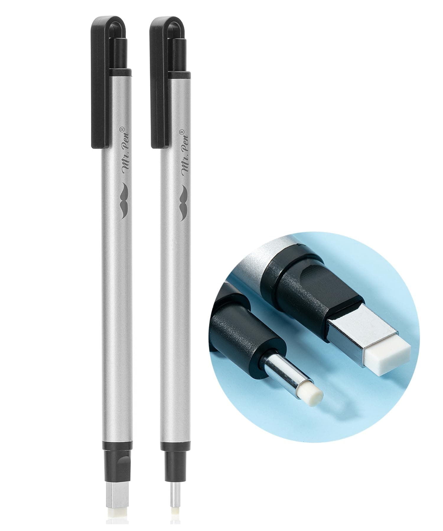 Mr. Pen- Pen Style Eraser, 2 Pack, Square & Round Tip, Eraser Pen Eraser, Pencil Erasers, Eraser Pencil