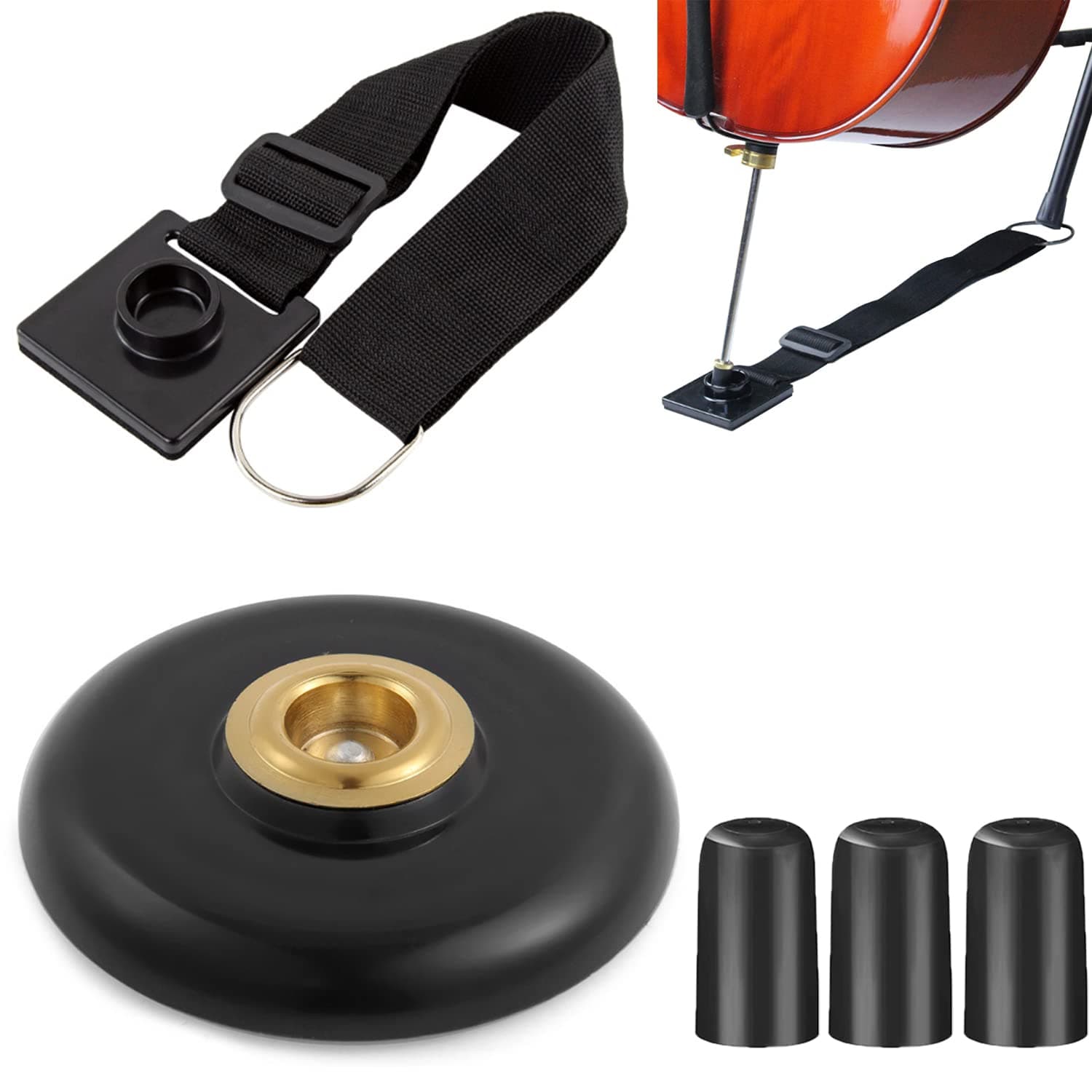 OBTANIM 5 Pcs Cello Endpin Anchor Stopper, Adjustable Strap Rest, Non Slip Stand Holder, 3 Pcs Rubber Tip Floor Protector for Bass Performance Accessories