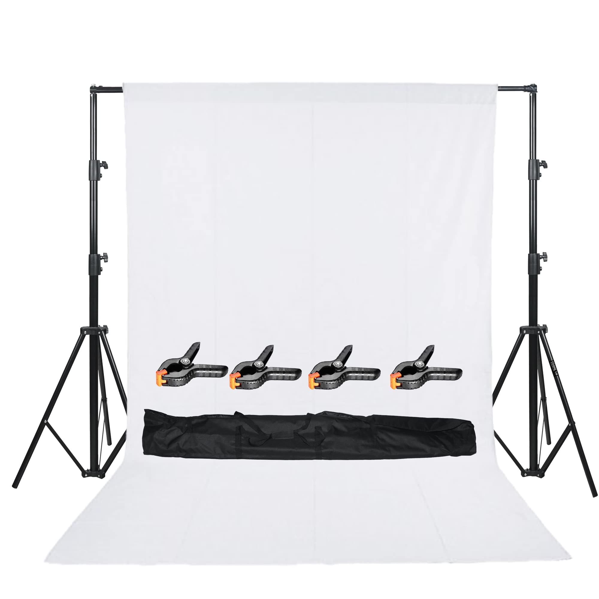COOPIC Create Cool Pictures S06 2.8 X 3.2 meters Heavy Duty Adjustable Backdrop Support System Photography Studio Video Stand with 4 Heavy Clamps and 1 Carrying Bag (3x6 White Muslin 4 clamps)