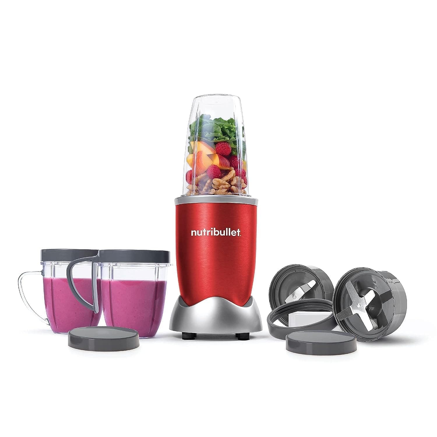 NutriBullet Food Blender, Multi-Function High-Speed Blender, Mixer System With Nutrient Extractor, Red, 9 piece, NBR-1212R