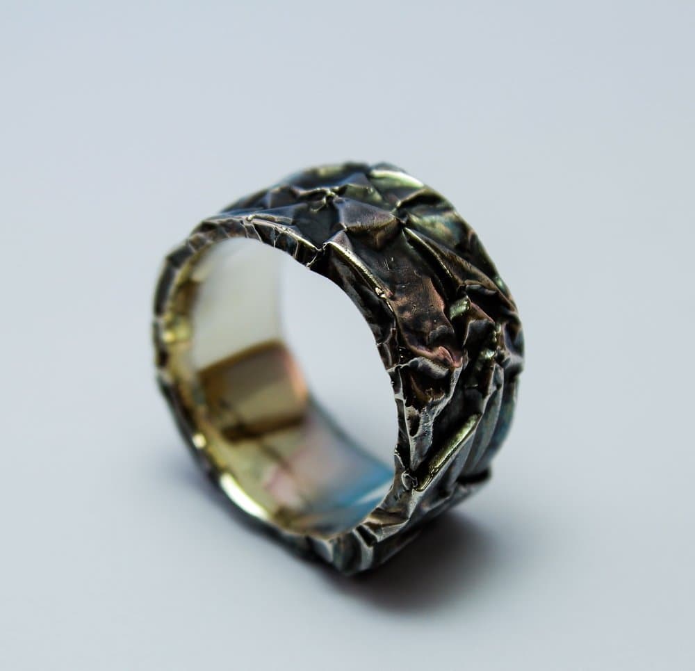 Wide Silver Ring Band Men 10 mm Unique Sterling Silver Ring Rustic Wedding Ring Forged Blackened Oxidized Handmade