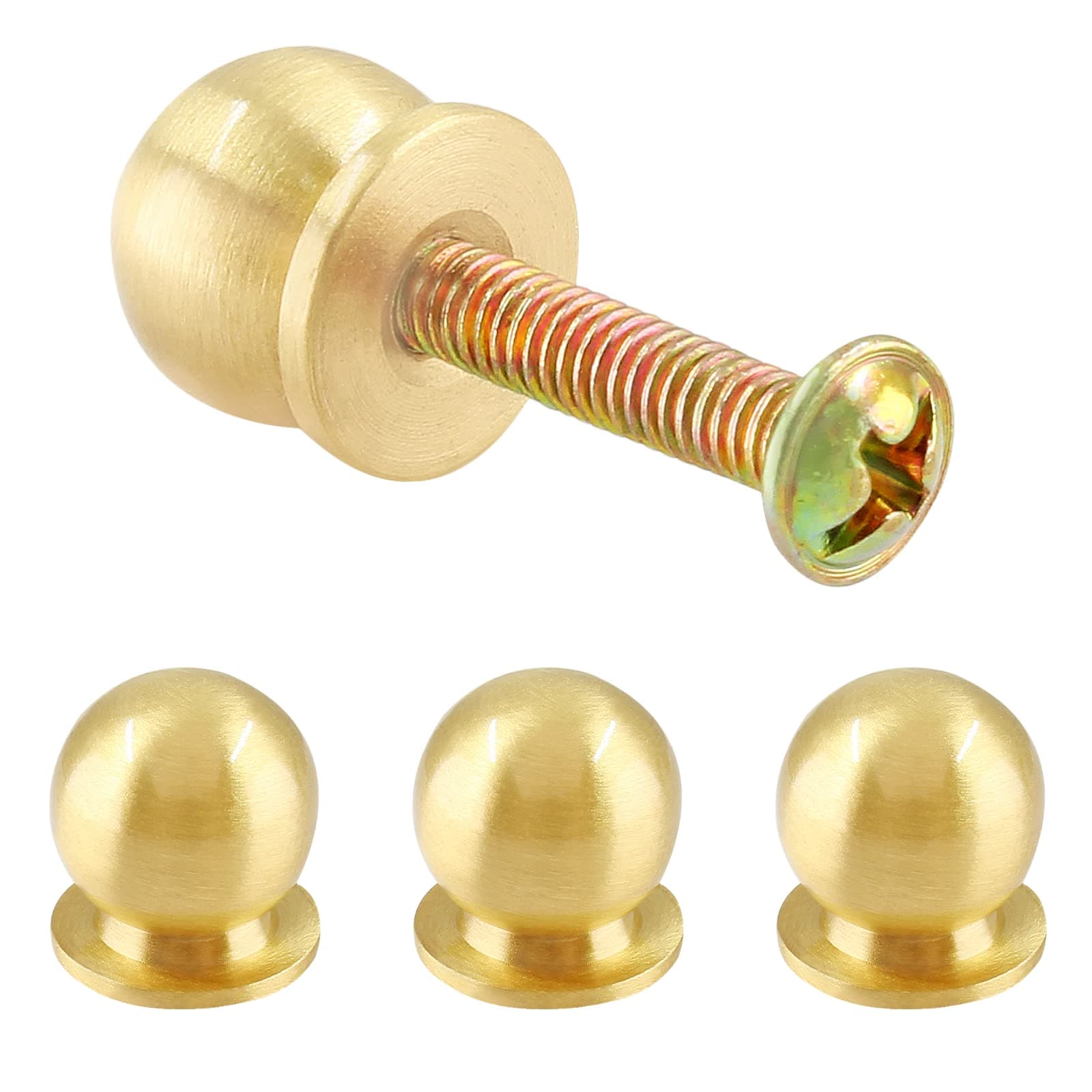 4 Packs Mini Round Solid Brass Knobs, 1/2 Inch Diameter Brass Pulls, Gold Mini Drawer Pulls, Mini Knobs for Jewelry Box, Gold