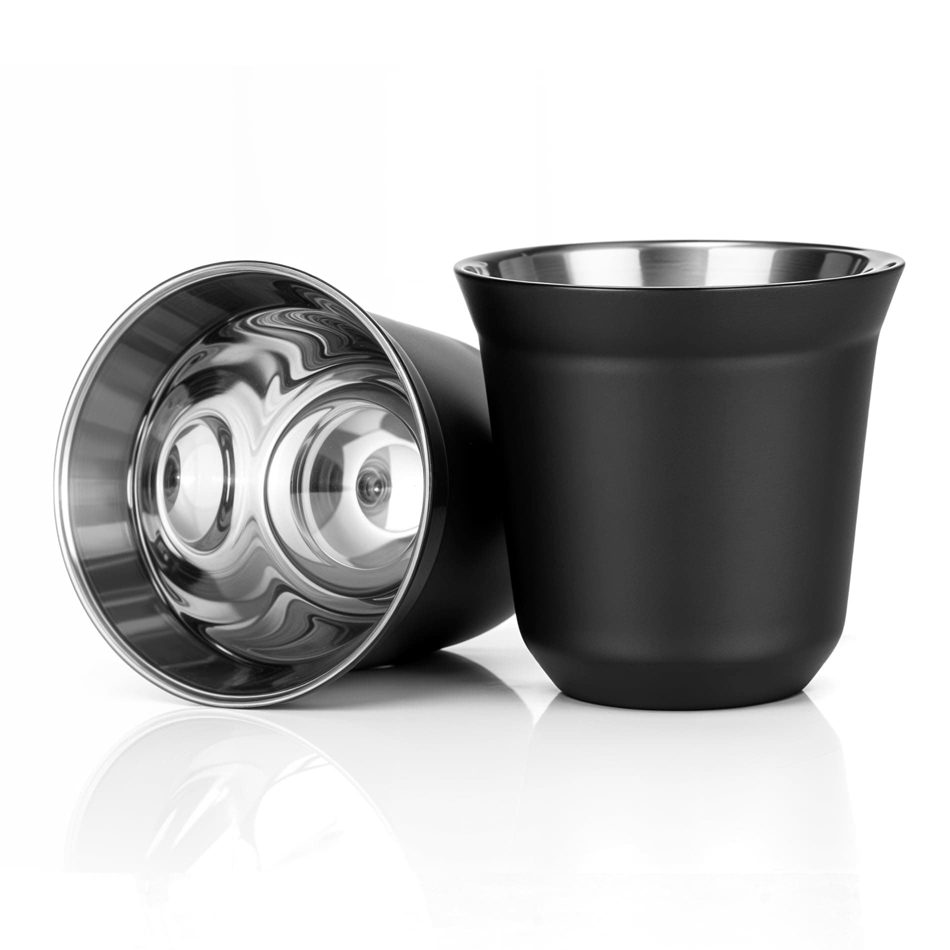RECAPS 80ml Stainless Steel Espresso Cups Set - 2 Pack Double Wall 304 Stainless Steel Demitasse Cups 2.7oz Black