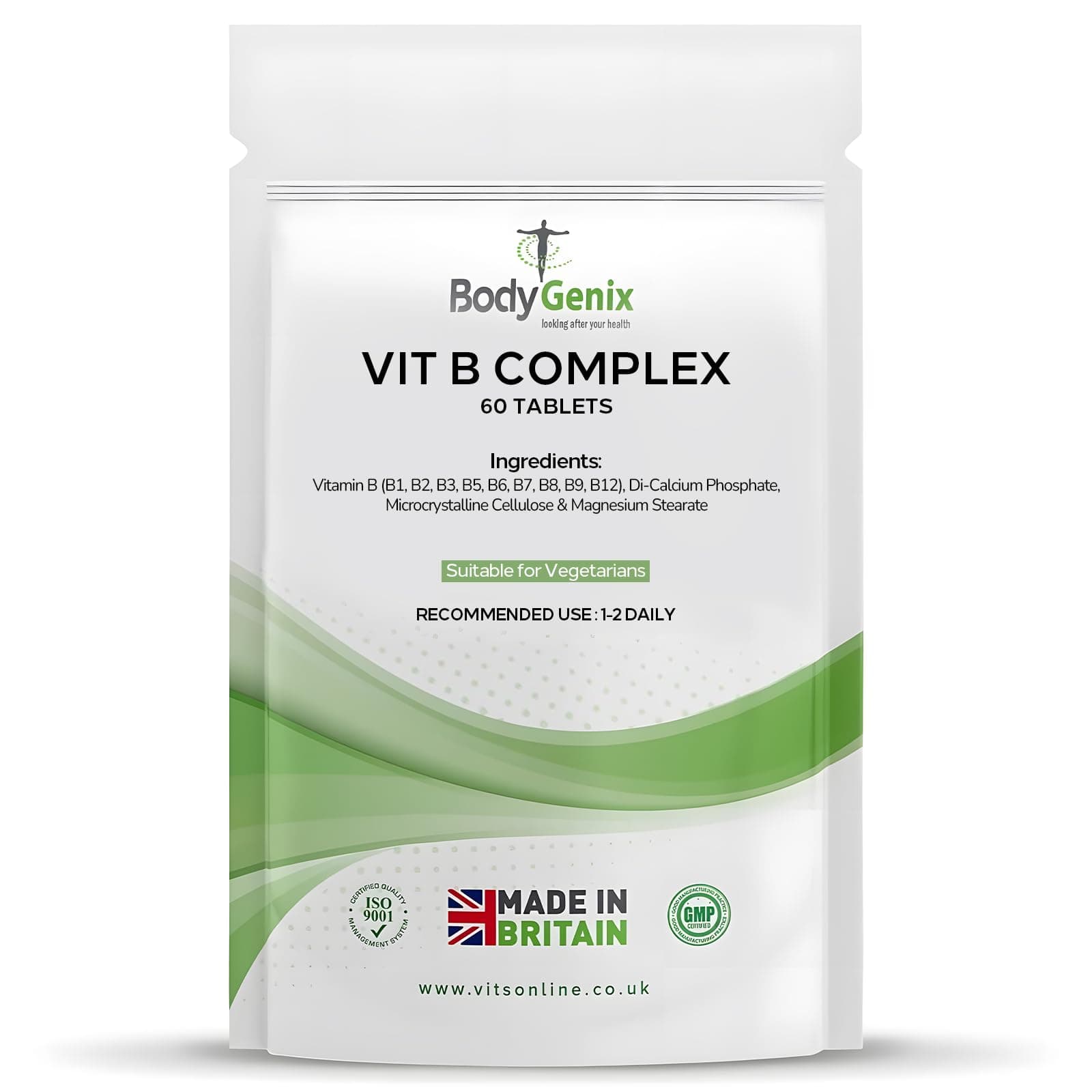 VIT B Complex Tablets - 8 Vitamins B1 B2 B3 B5 B6 B7 B9 B12 Folic Acid Biotin Folate High Absorption Vegan Friendly Natural Supplement - 60 Tabs 2 Month Supply