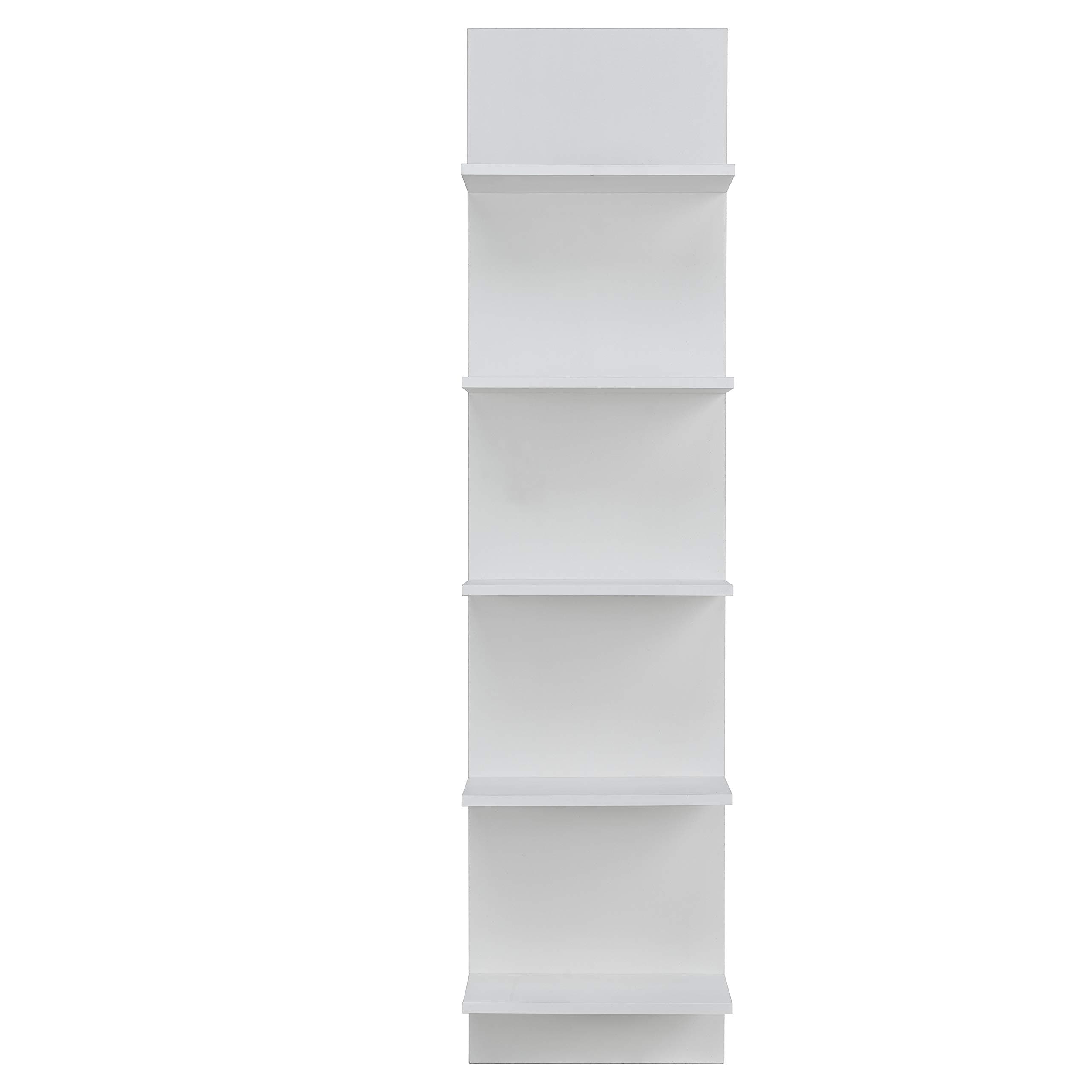 Narrow Decorative Wall Mount Vertical Shelving Unit – Modern Column with 5 Shelves Home or Office for Books, Décor Display (White)