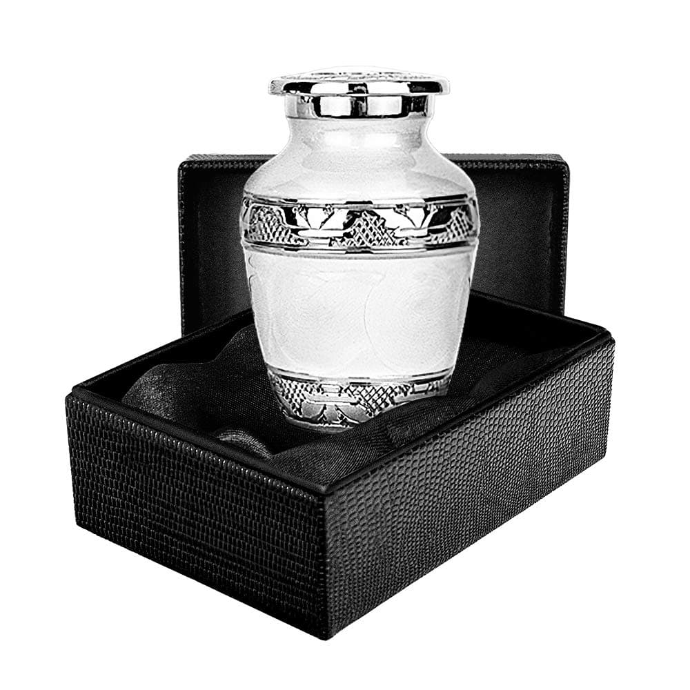 Silver Linings Small White Keepsake Urns for Human Ashes - Qnty 1 - A Beautiful Loving Resting Place - with Velvet Bag