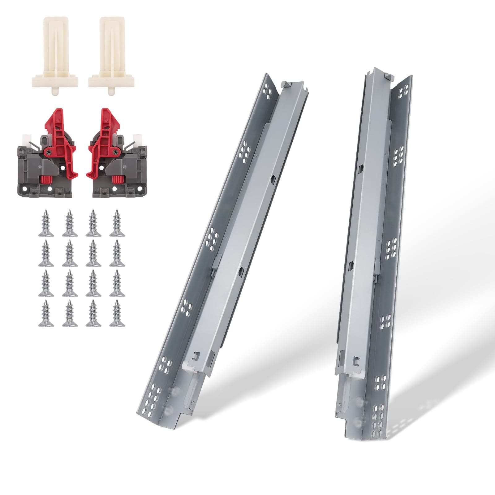 10 Pairs 18" Undermount Soft Close Drawer Slides, Bottom Mount Full Extension Drawer Slides, Zinc Plated Cold Rolled Steel 85 lb Load, Complete Mounting Hardware for Full Kitchen Cabinet Drawers Set