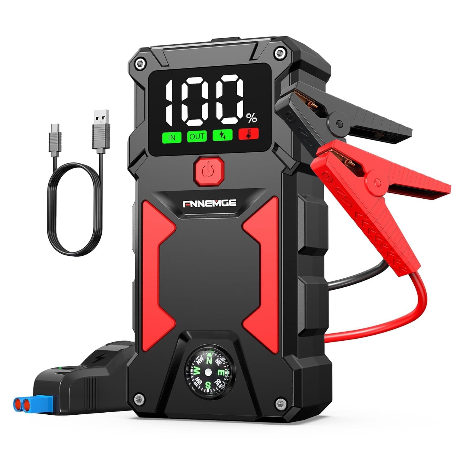 Car Jump Starter, 5000A Peak 24800mAh 12V Jump Starter Battery Pack(Up to All Gas, 8.0L Diesel Engine),with USB Charge Output Port,LED Light,HD Large Screen.