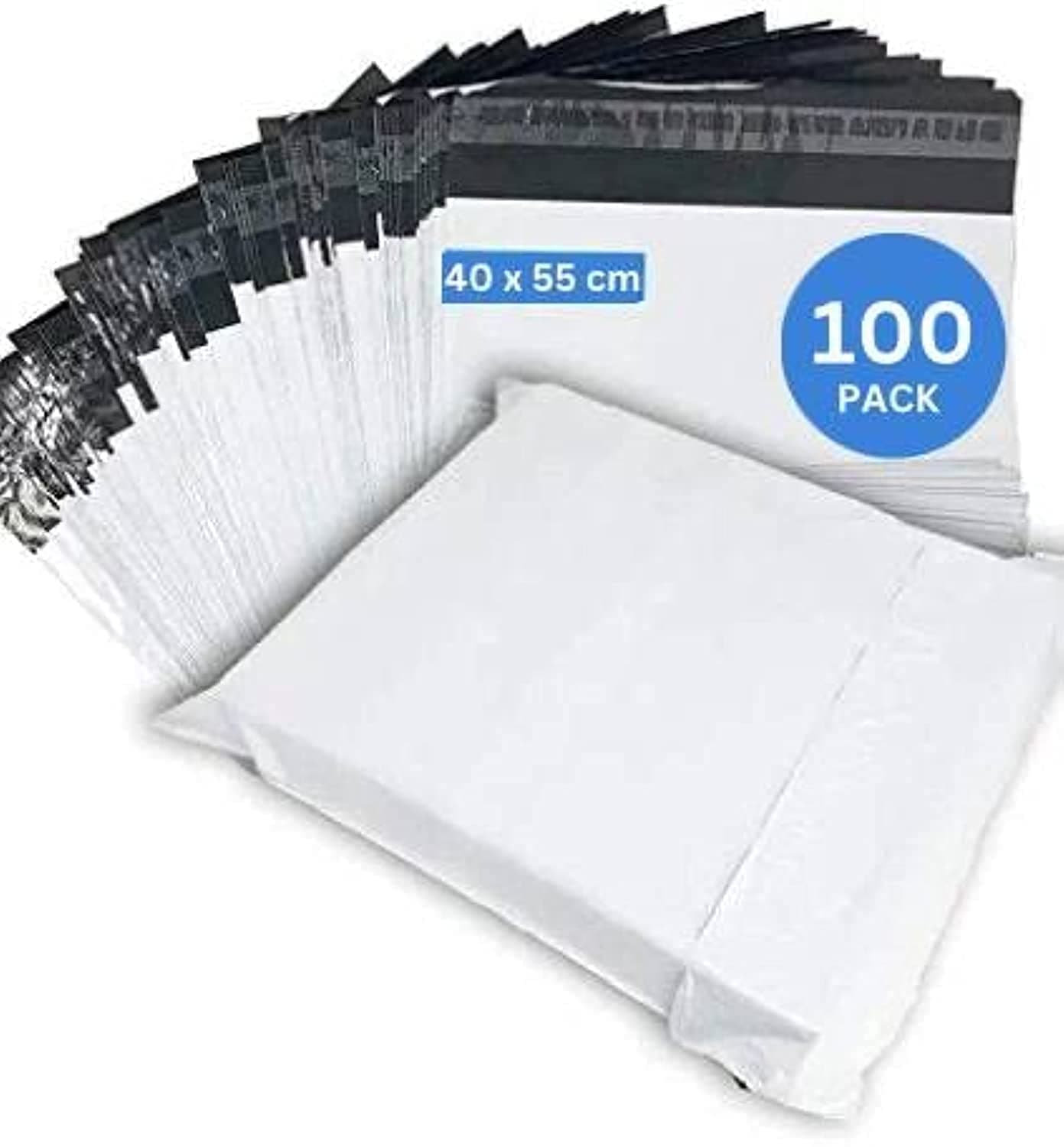 100 Pack White Poly Mailers Bags | 40 x 55 cm Adhesive Self-Seal Shipping Envelopes for Packaging Delivery | Ideal for Posting Parcels and Clothes