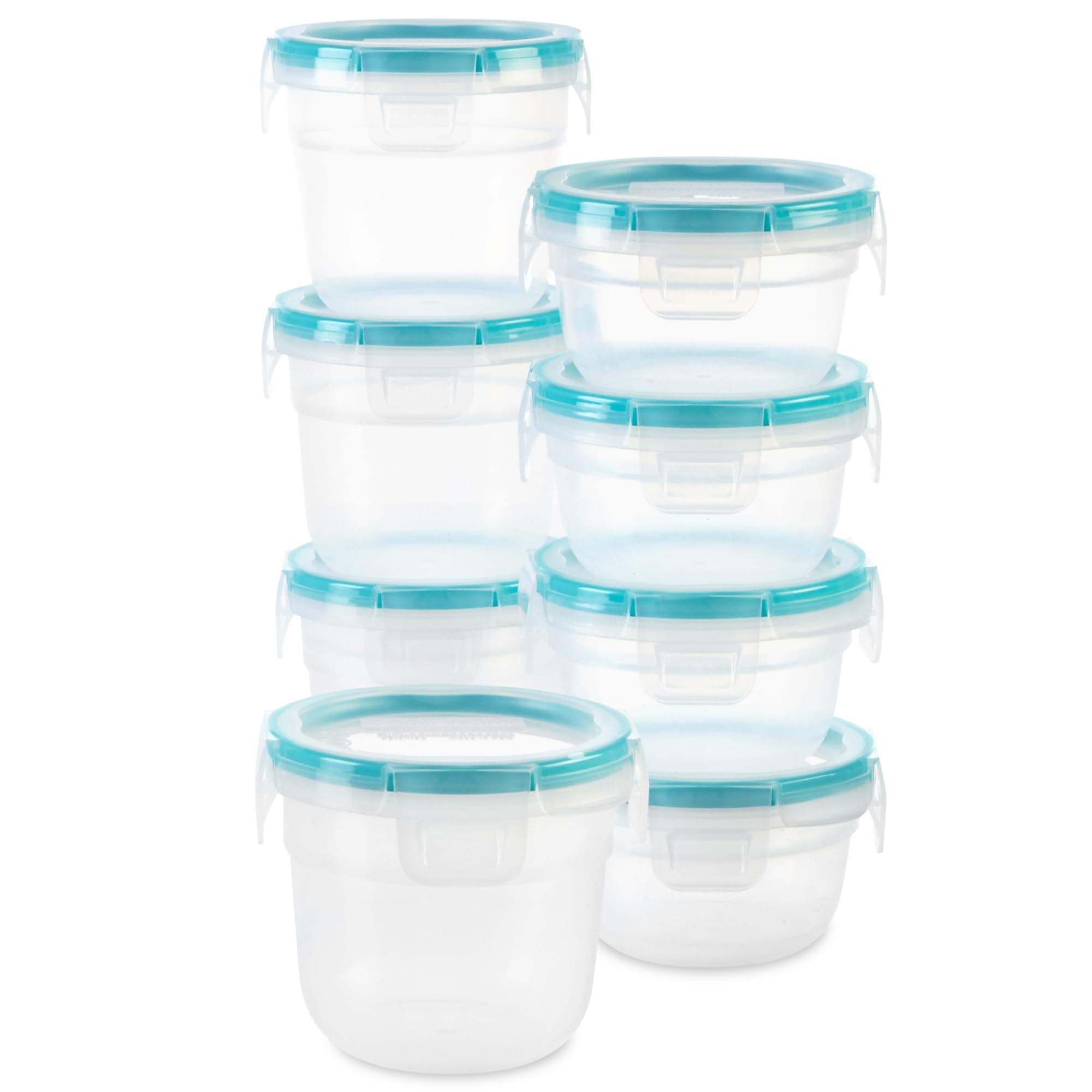 Snapware Plastic Total Solution 16-Pc Food Storage Containers Set, (4) 2-Cup & (4) 1.2-Cup Round Meal Prep Container, Plastic BPA-Free Lids with 4 Locking Tabs, Microwave, Dishwasher, and Freezer Safe
