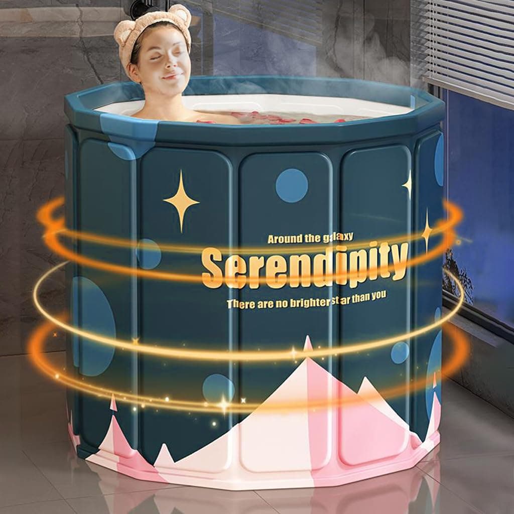 Portable Bathtub, Foldable Soaking Bath Tub, with Drainage Pipe and Storage Bag Eco-Friendly Bathing Tub, Folding Bath Spa Tub for Hot Bath, Ice Bath and SPA Bath (25.5")