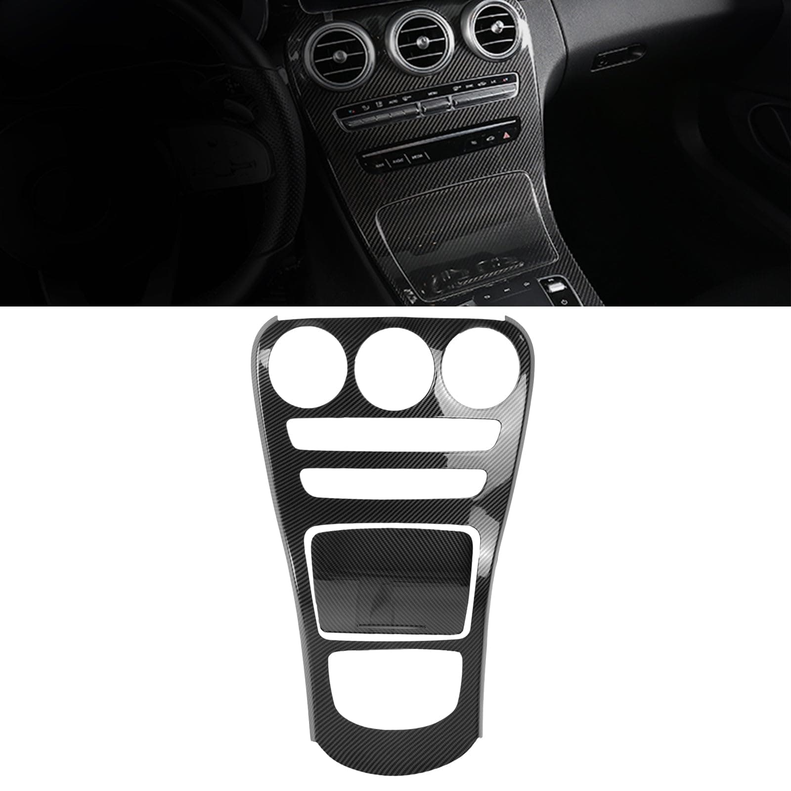 x xotic tech Center Console Gear Shift Panel Frame Cover Trim, Carbon Fiber Pattern, Compatible with Mercedes Benz C Class W205 2019-2021, GLC Class X253 2019-2022 (Without Clock)