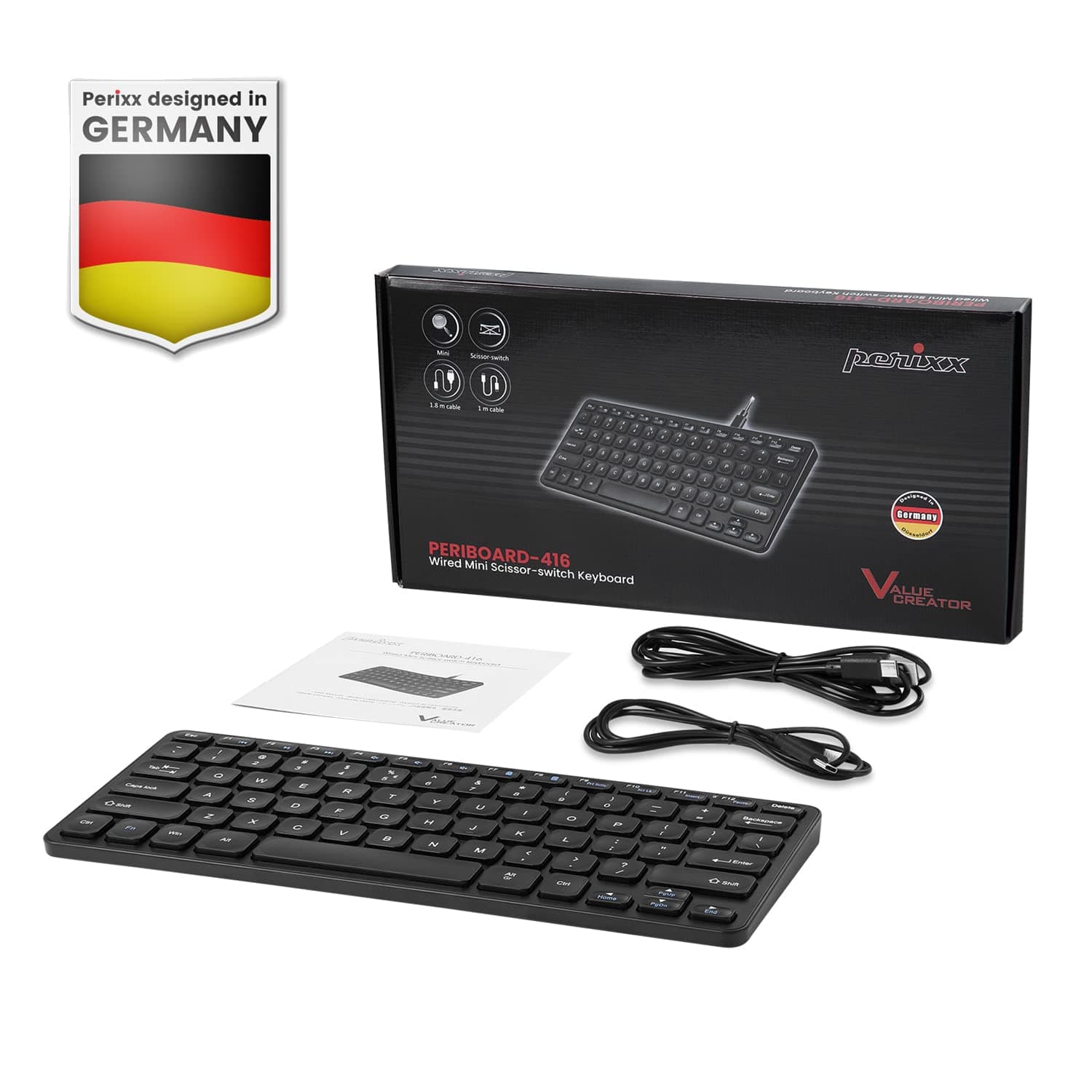 Perixx PERIBOARD-416 Wired Mini USB Keyboard Hubs Pantograph Key Big Print Keys Detachable USB-C/A Cable English Layout Keyboard