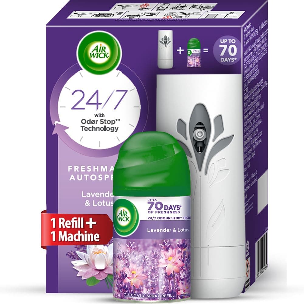 250 ml - Lavender & Lotus, Refill + Automatic Spray| Freshmatic Air Freshener Kit | 2600 Sprays Guaranteed | Automatic Room Freshener, Bathroom Freshener and Room Spray