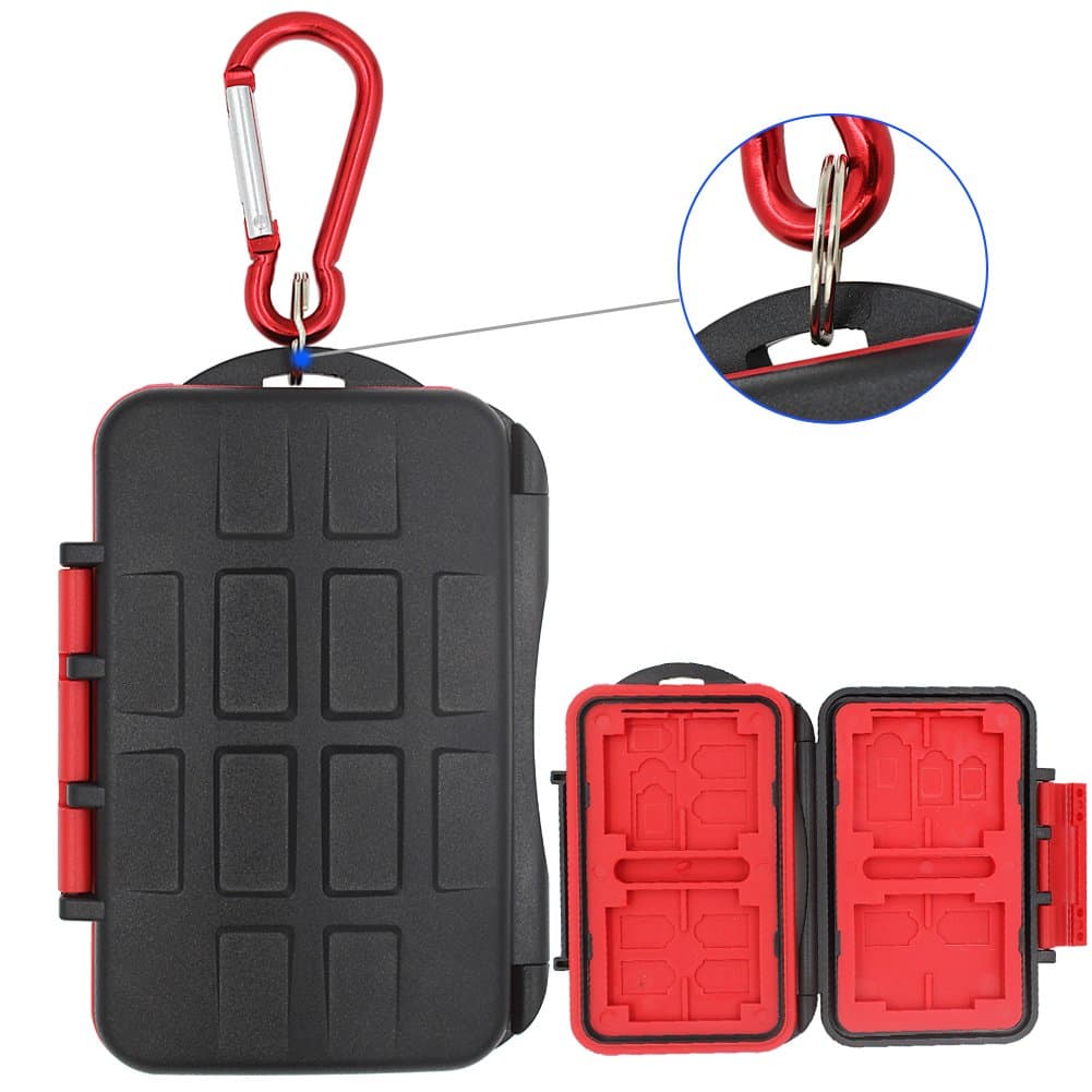 Waterproof Memory Card Case Holder Anti-Shock Camera Card Box Storage Protector for Micro SD/TF/SD/XD/CF/XQD Cards 27 Slots with Carabiner.(Black)