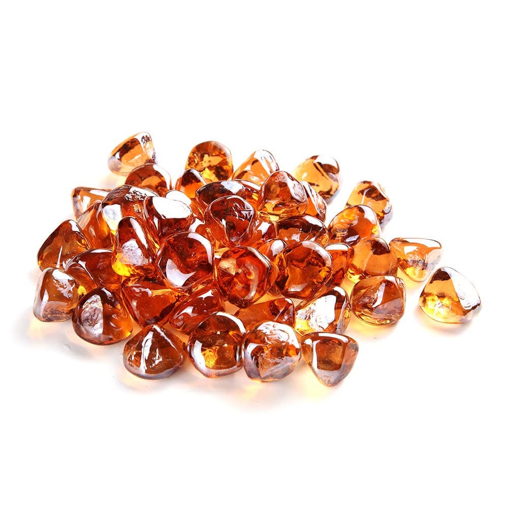 Fire Glass Rocks for Firepit -Glass Stones for Fire Pit Indoor and Outdoor Propane& Gas Fireplace Glass Beads - Vase Filler Gem Glass, Unique Diamond Shape | 10 Pounds | Orange Red Glass for Fireplace