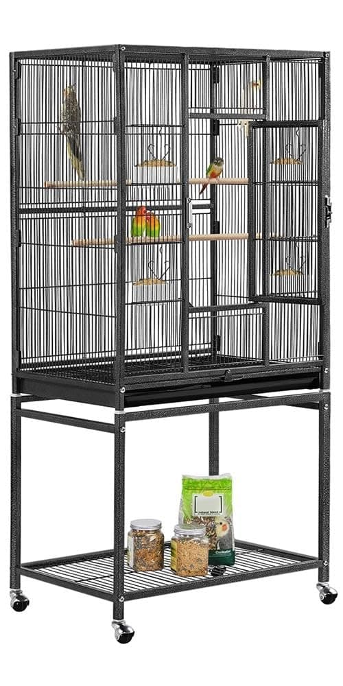 Yaheetech Bird Cage Flight Large Parrot Cages for Budgies Cockatiels Conures Parakeets Lovebirds with Rolling Stand, Black