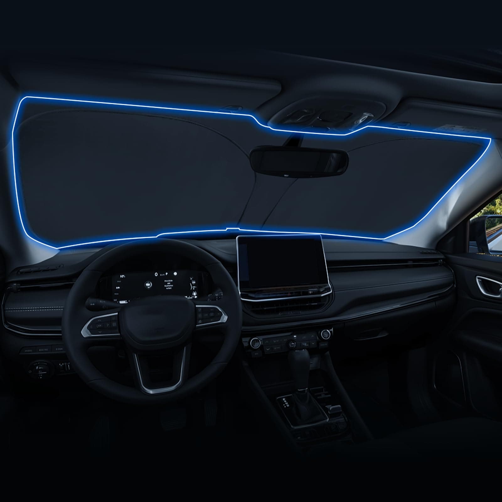 Windshield Sunshade for 2022 2023 2024 Jeep Compass Accessories Foldable Sun Shield Block UV Rays with Dual-Silver Coating& Nano Ice Crystal Cooling Keeps Car Interior Cool& Protected