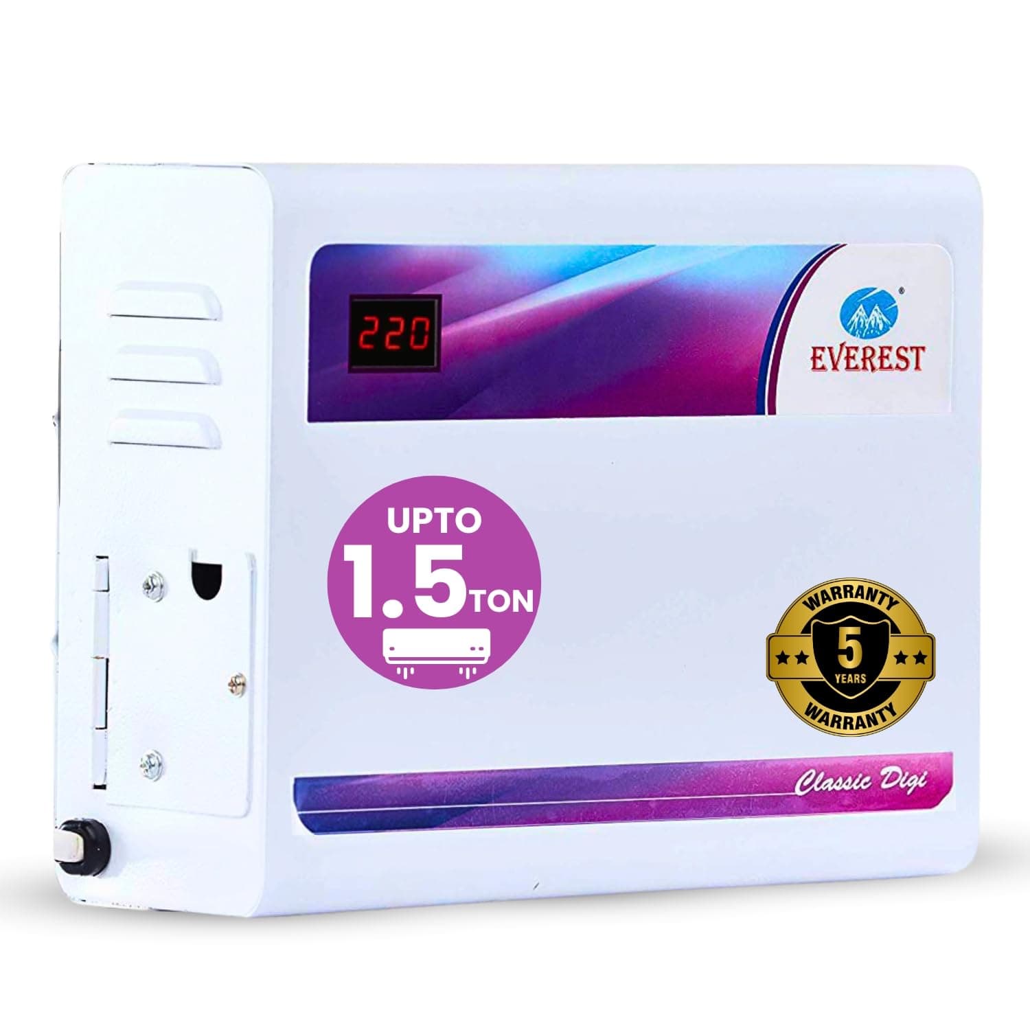 Everest EWD 400-N Double Booster Classic Digi Voltage Stabilizer for AC Upto 1.5 Ton Working Range (130 V to 270 V) (White) with 5-Year Warranty