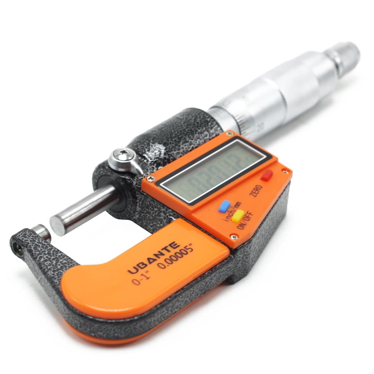 UBANTE Digital Electronic Micrometer with Large Display - Inch/Metric Conversion 0-1 "/ 0-25 mm Measuring Range, 0.00005" /0.001 mm Resolution, Orange/Gray