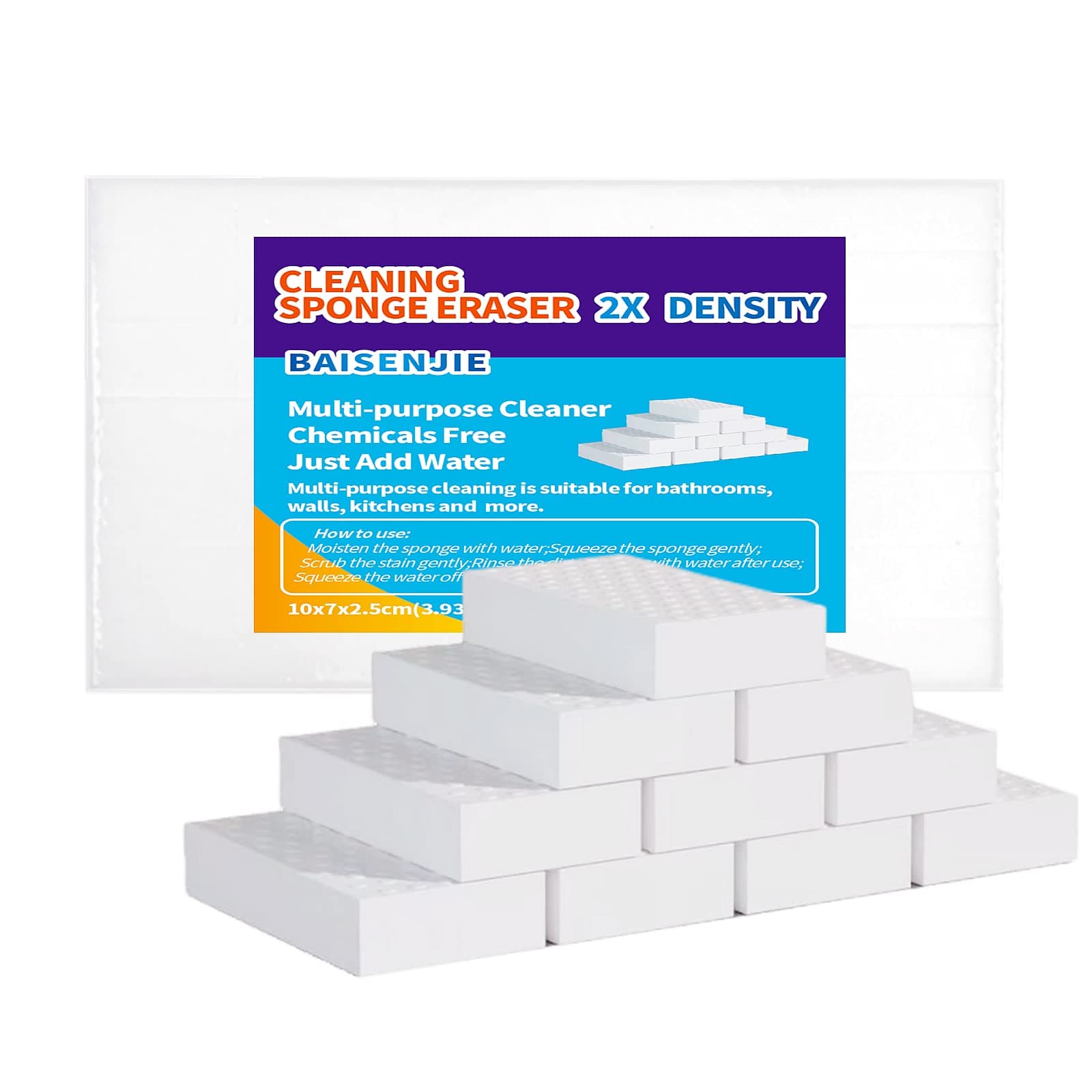 Magic Sponges Eraser,10 Pack Melamine Sponge in Bulk,2X Density,Long Lasting,Cleaning Sponge for Kitchen, Bathroom,Bathtub, Sink,Furniture, Wall Cleaner (White, 3.93x2.76x0.98in)