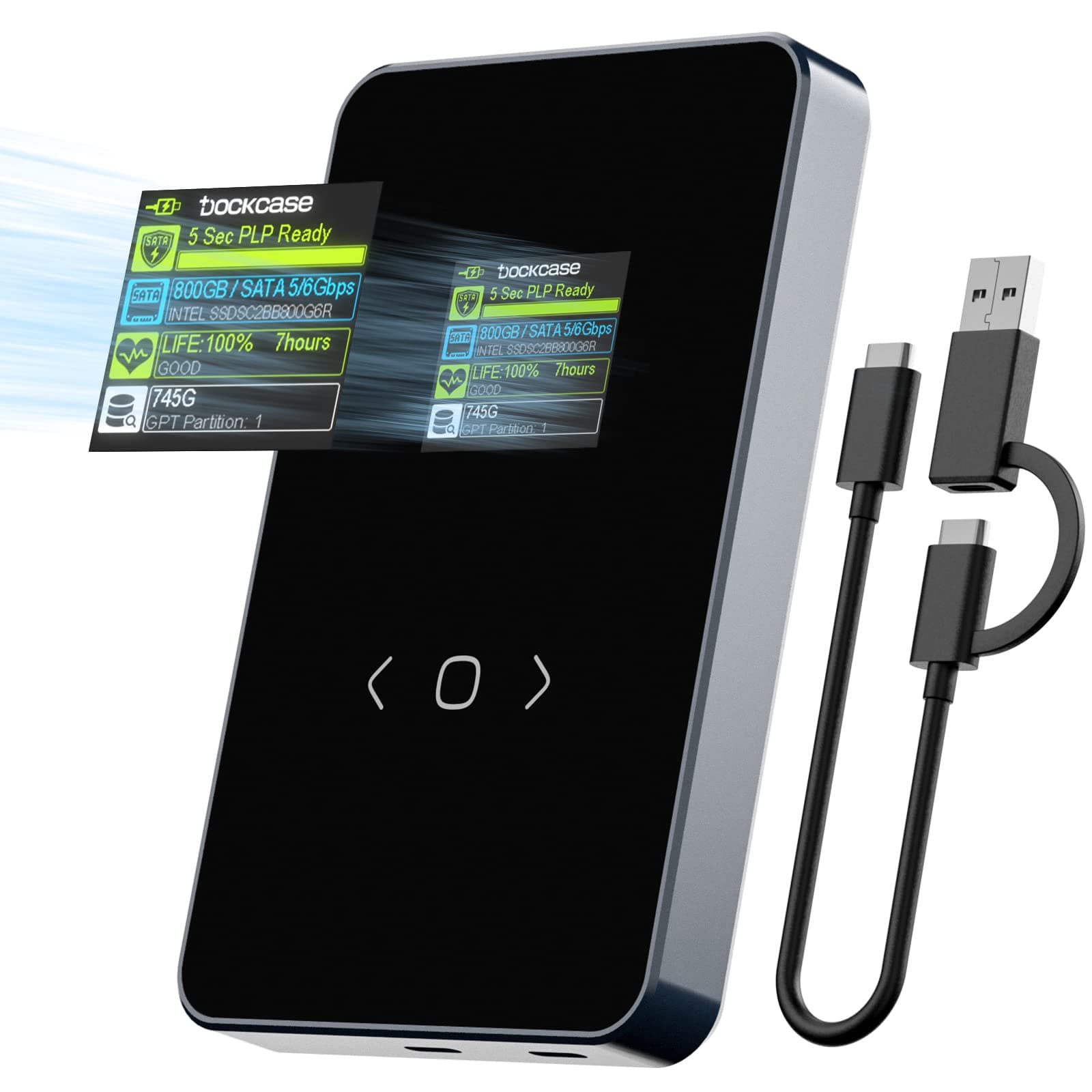 DOCKCASE Visual Smart 2.5" Hard Drive Enclosure,Support 5S PLP, USB 3.2 Gen 2 to SATA with UASP External Hard Drive Enclosure for 7mm and 9.5mm, SATA I II III, HDD, SSD