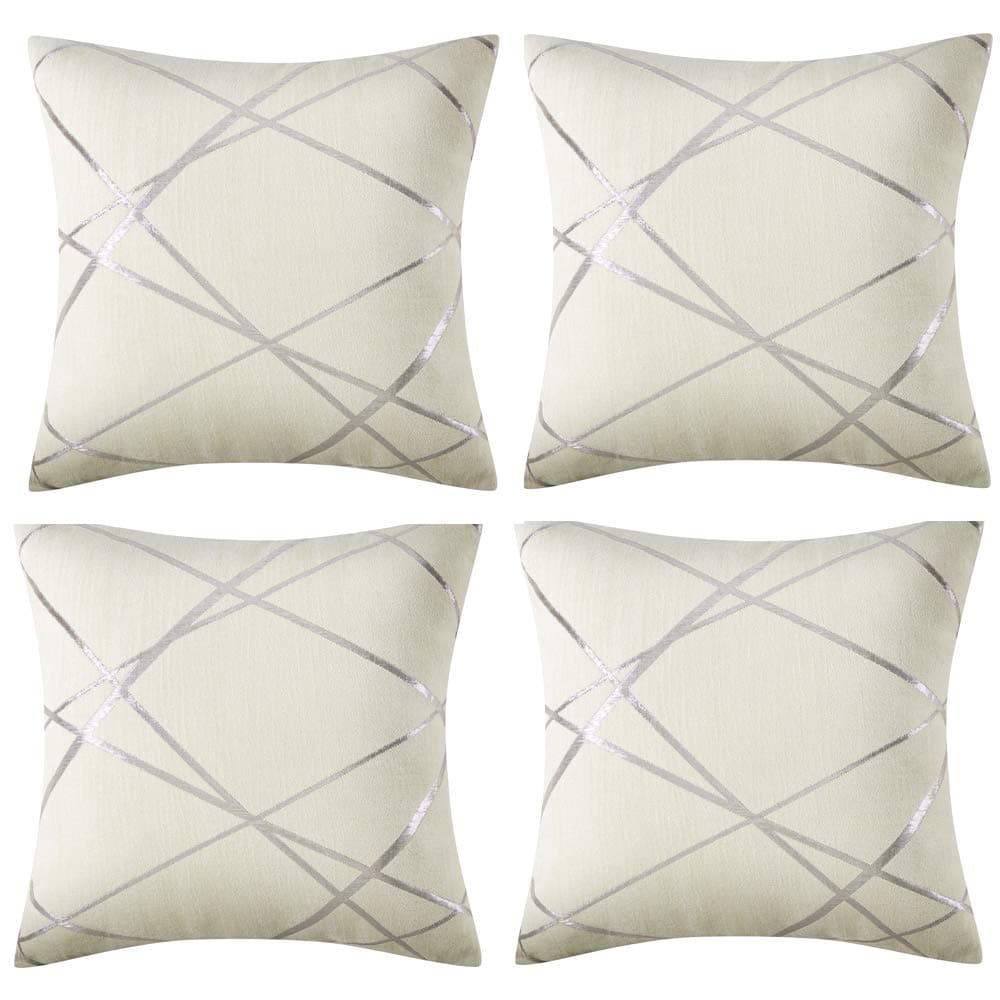 JOSCA 4 Pcs Luxury Soft Shell Geometric Jacquard Square Throw Pillow Cushion Covers for Sofa(20" x 20",50x50cm) Beige