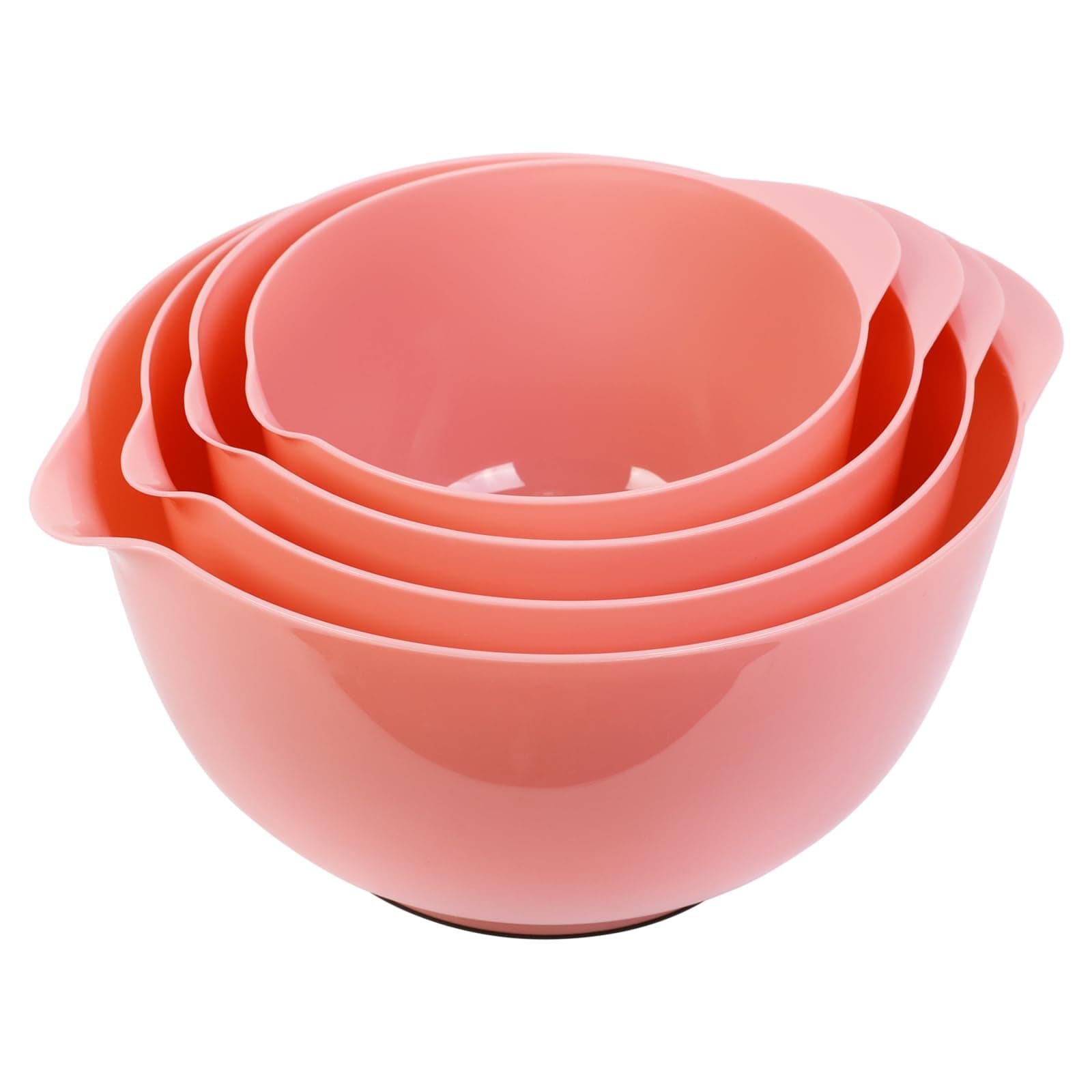 BoxedHome 4 Quart Large Plastic Mixing Bowls, Microwave Safe Mixing Bowl Set with Pour Spout, Nesting Bowls for Space Saving Storage(Candlelight Peach)