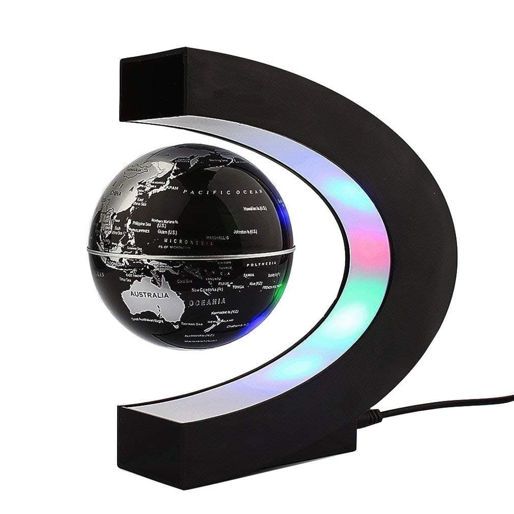 Magnetic Levitation Floating World Map Globe Rotating Planet earth Globe Anti Gravity magic LED Light Lamp Tech educational Gifts for Kids Home Office Desk Decoration (Black)