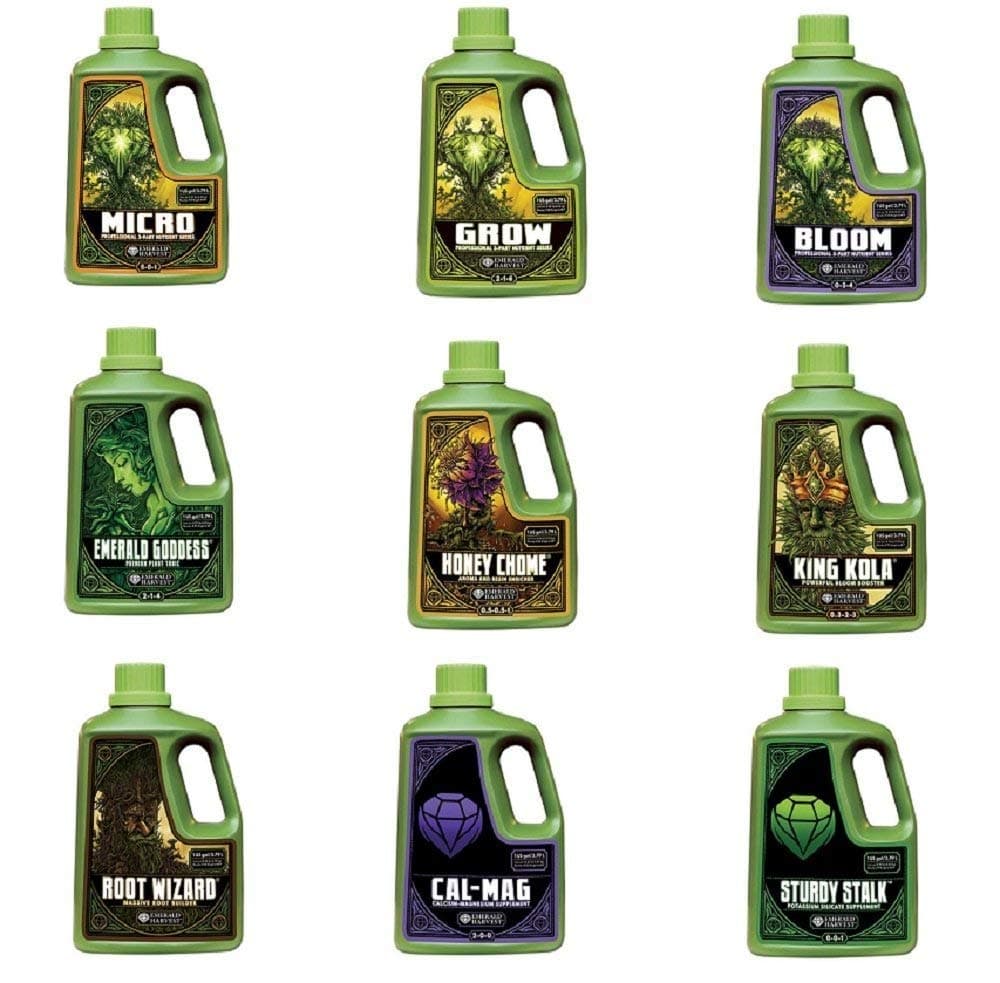 Emerald HarvestNutrients 3-Part Combo Package Kit - 1 Gallon Size (Micro, Grow, Bloom, Root Wizard, Honey Chome, King Kola, Emerald Goddess, Cal-Mag & Sturdy Stalk)