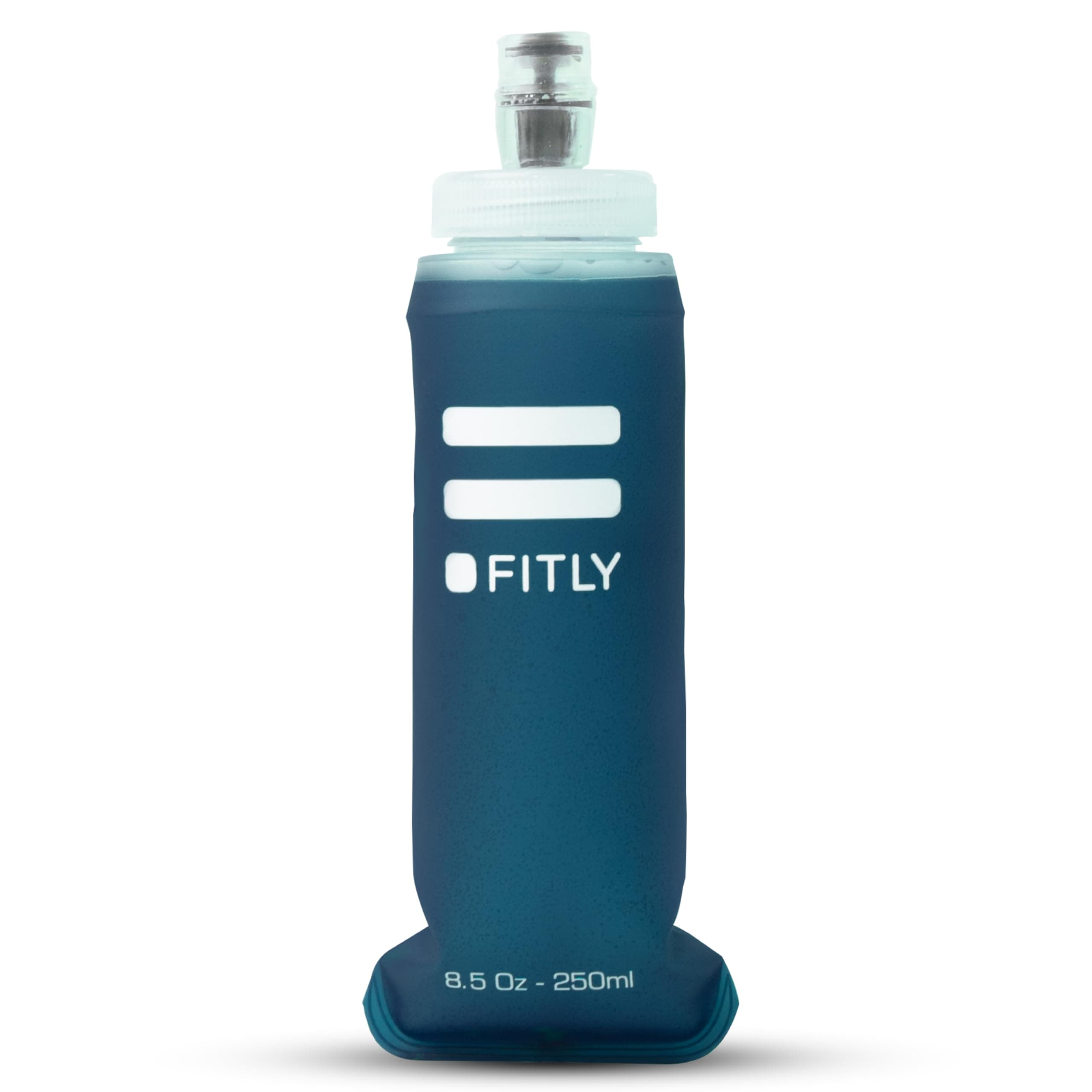 Soft Flask - 8.5 oz (250 ml) - Shrink As You Drink Pocket Soft Water Bottle for Hydration Pack/Running Vest - Folding Water Bottle for Running, Hiking, Cycling - Ski Water Bottles - Petrol Blue