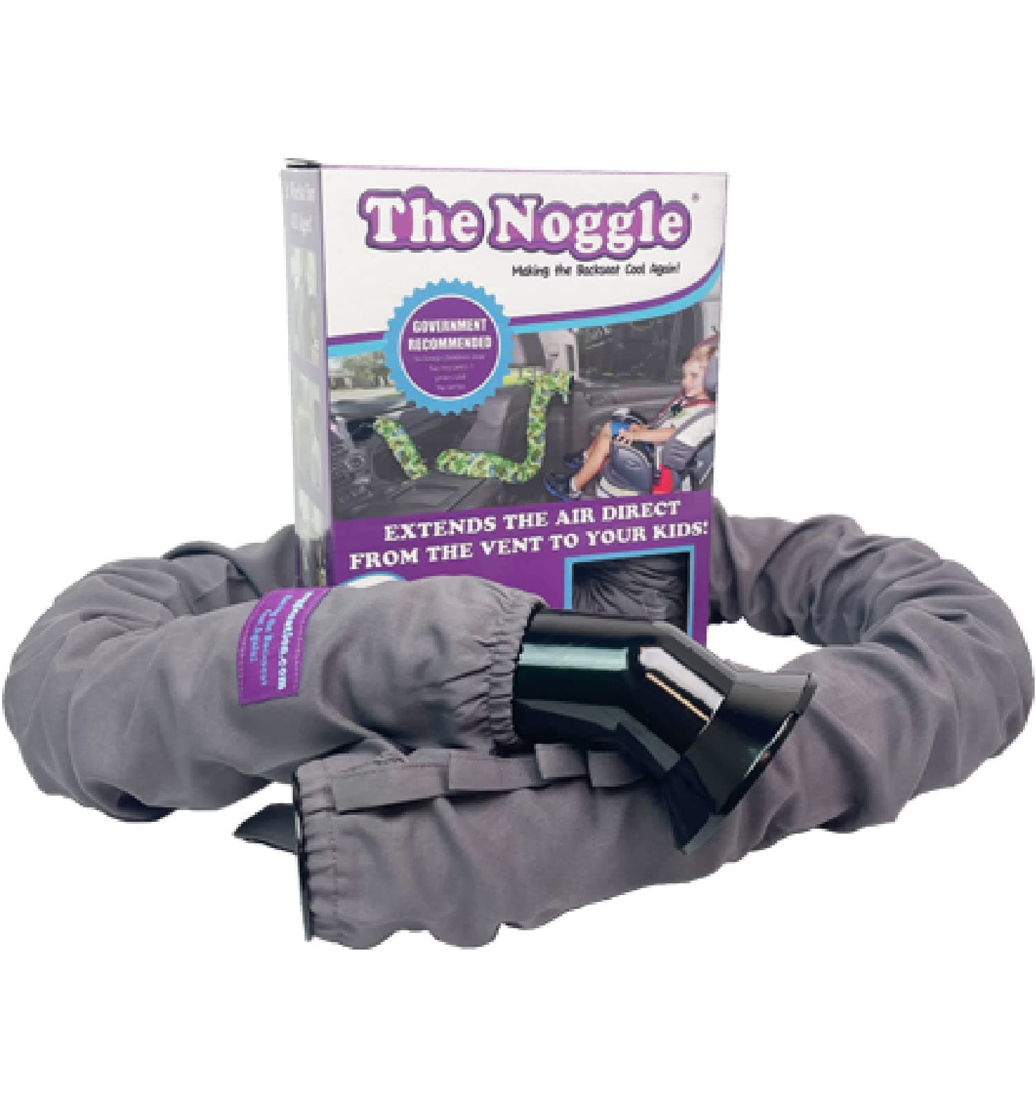 The Noggle - Making The Backseat Cool Again - Quick & Easy to Use Car Travel Accessories for a Comfy Ride Summer or Winter-Air Vent Extender Hose Directs Cool or Warm Air to Your Kids- 8ft, Storm Grey