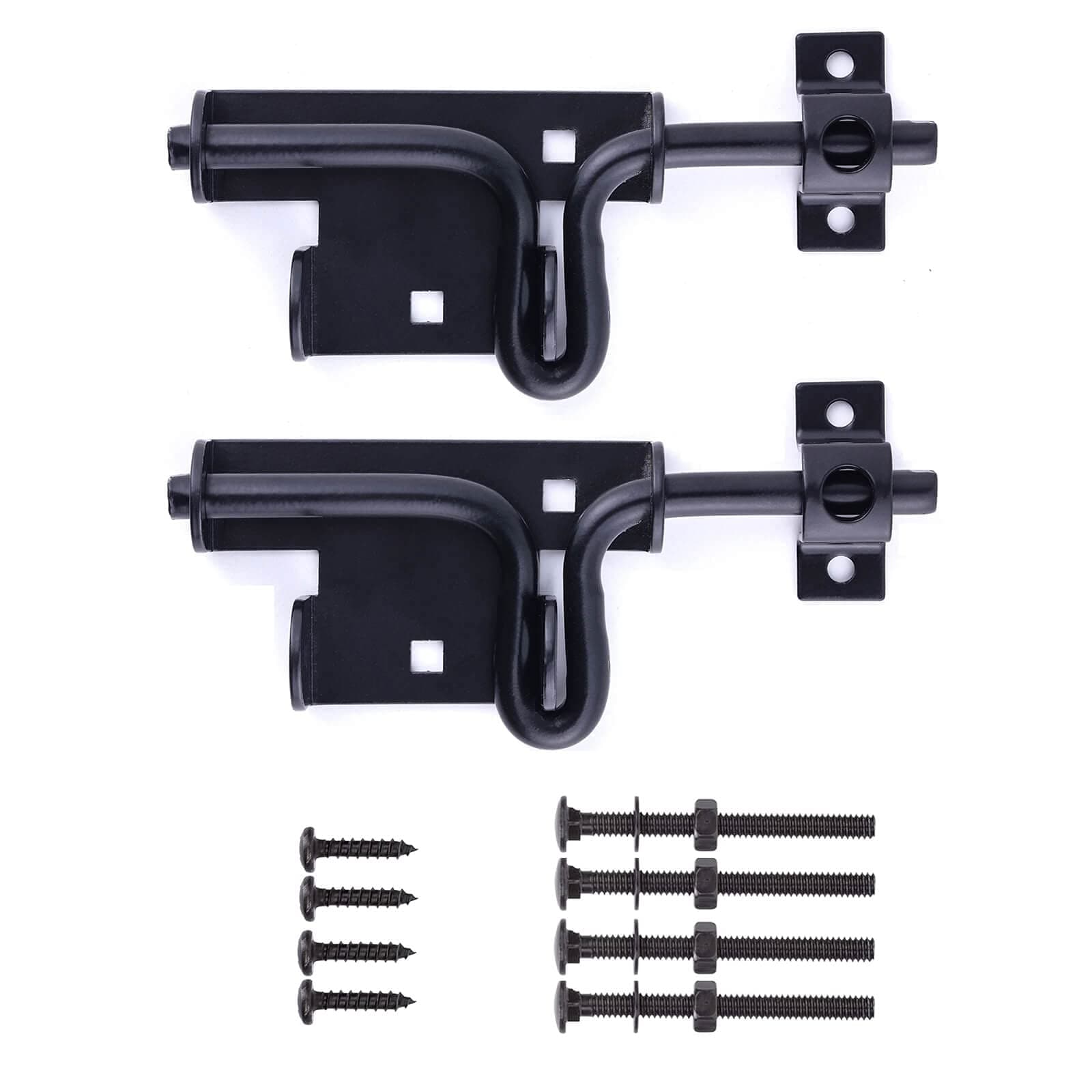 2 Packs Heavy Duty Sliding Bolt Gate Latch – Black Thickened Metal Sliding Bolt Door Lock with Padlock Hole for Wooden Fence/Shed Door/Yard Door/Barn Door/Interior and Outdoor Latch, Solid Hardware