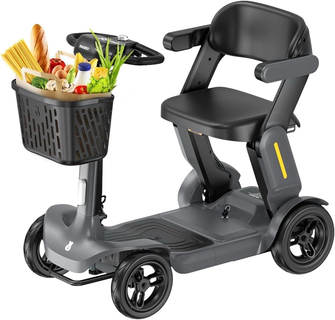 Folding Mobility Scooter for Adults, Seniors - 25 Miles Range, Improved Safety, Large Outdoor Wheels, Fold up Mobility Scooter for Travel with Removable Battery & LED Headlight, S3 Gray