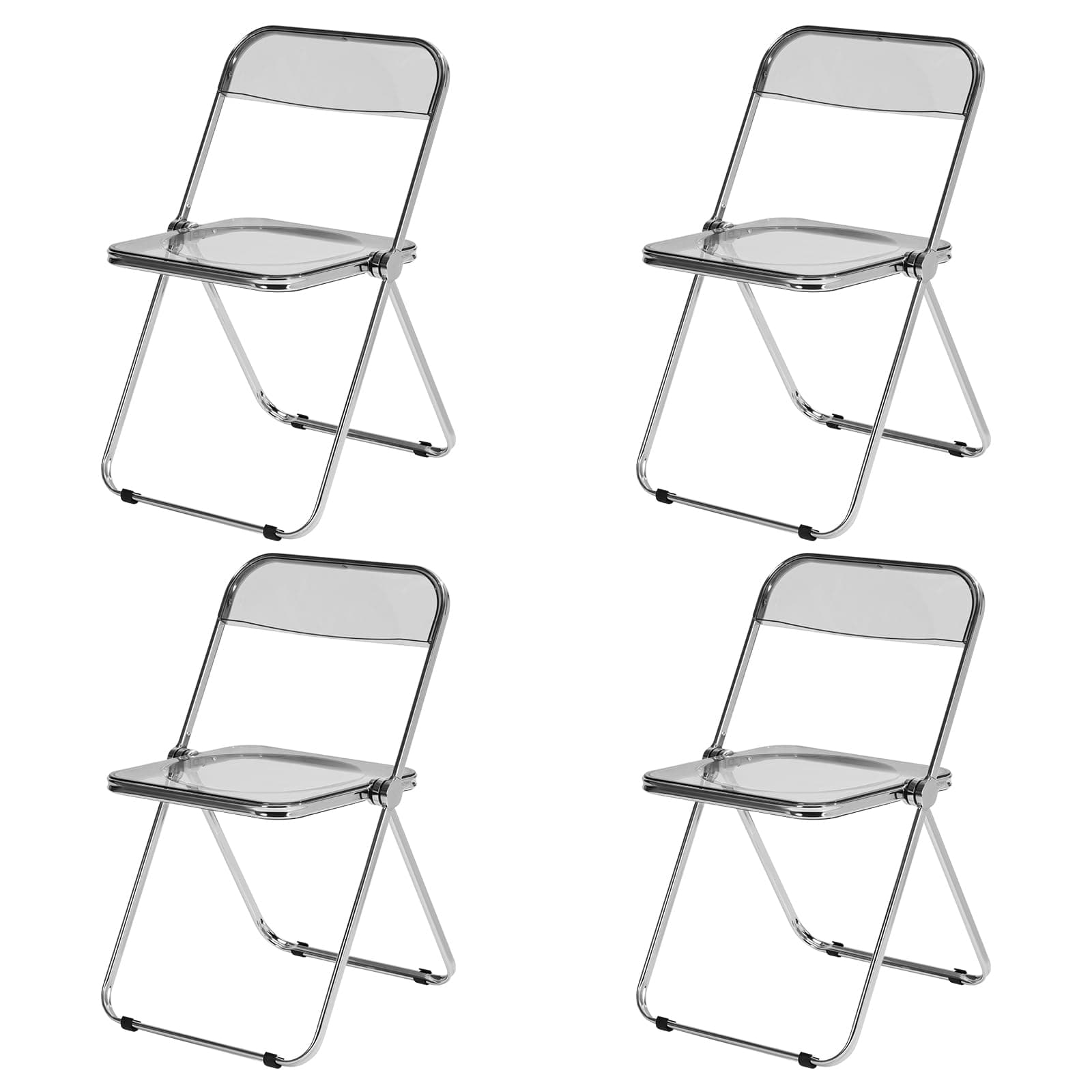 Acrylic Folding Chairs 4 Pack, Luxury Modern Clear Folding Chair with Metal Frame, Portable Comfortable Plastic Transparent Foldable Chairs for Parties Events Indoor Outdoor,Gray