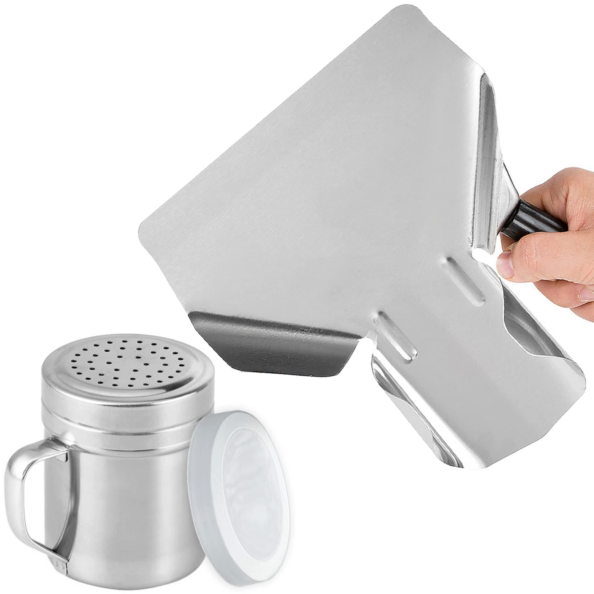 CUSINIUM Popcorn Scoop Right Handle and Medium Holes Dredge Set - Metal Popcorn Scooper - French Fry Scoop - No Seasonings/Consumables included