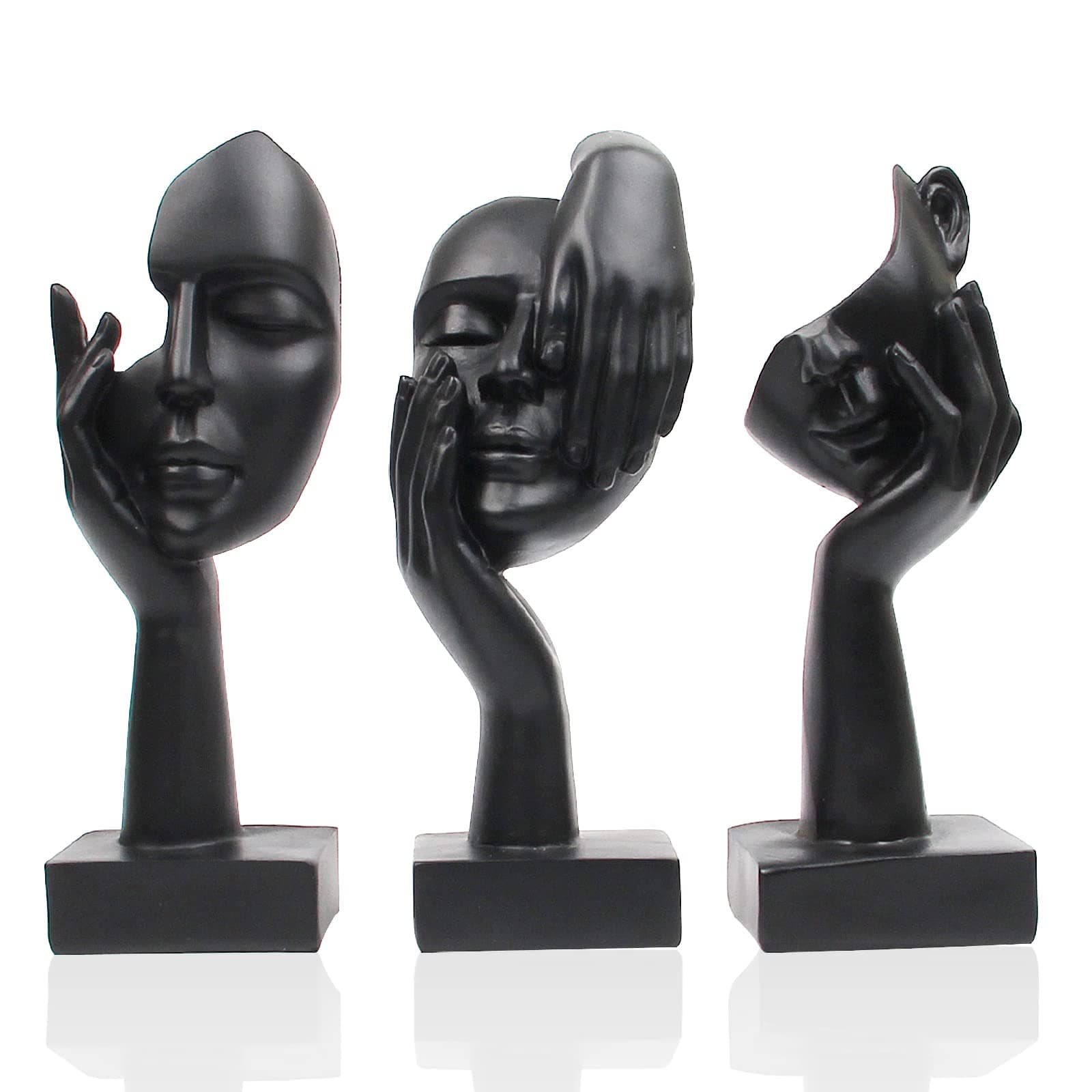 Suerhatcon 3 Piece Abstract Face Statues for Home Decor, Thinker Figurines Modern Sculpture for Home Office Book Shelf Coffee Table Decoration