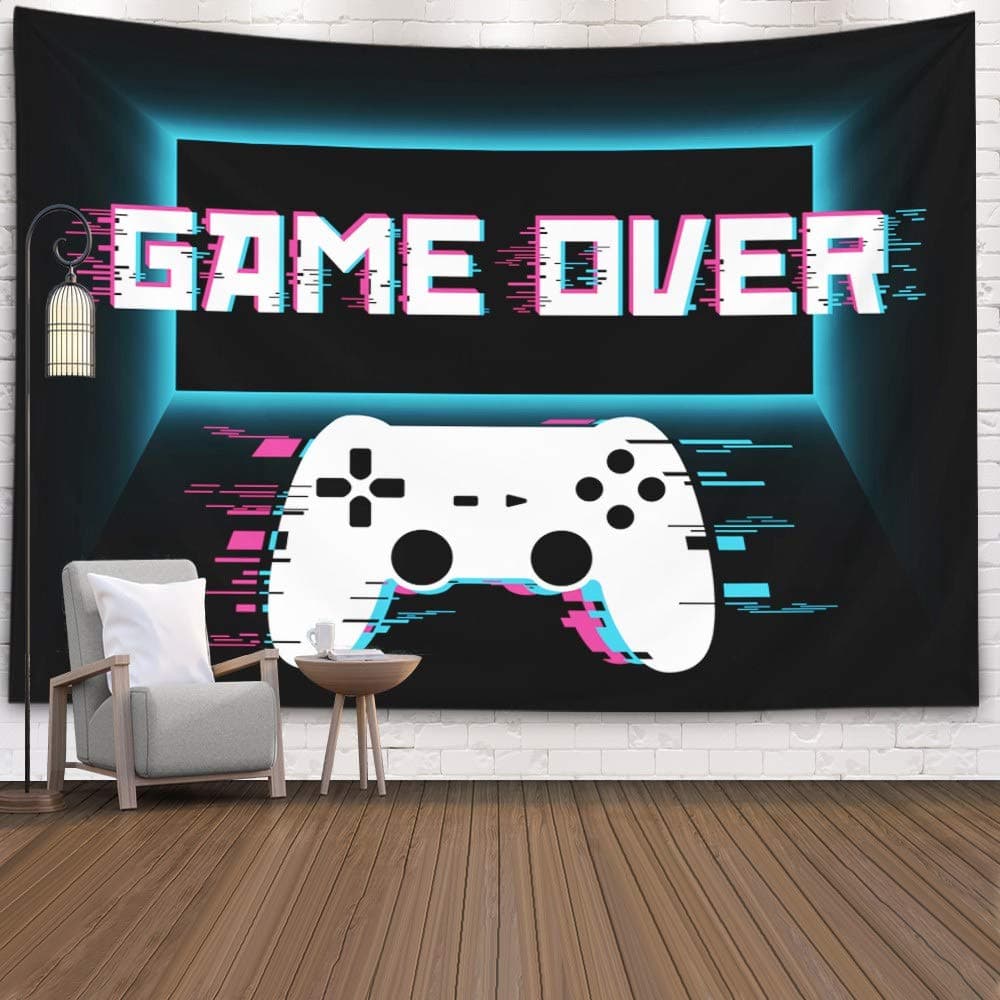 Crannel Gaming Wall Tapestry, Conceptual Abstraction Modern Controller Realistic Game wireless Mockup Tapestry 80x60 Inches Wall Art Tapestries Hanging Dorm Room Living Home Decorative,Black Blue