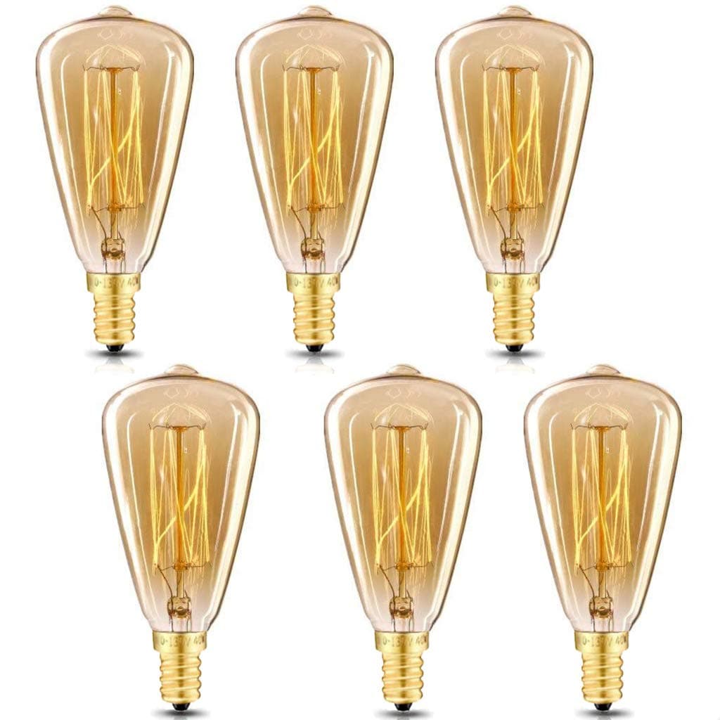 Vintage Edison Light Bulbs (E12 Base 60W 110V),Teardrop Warm White Nostalgic Tungsten Filament,E12 Candelabra Base Incandescent Lamp Squirrel Cage Style Bulbs ST48, Dimmable,6-Pack