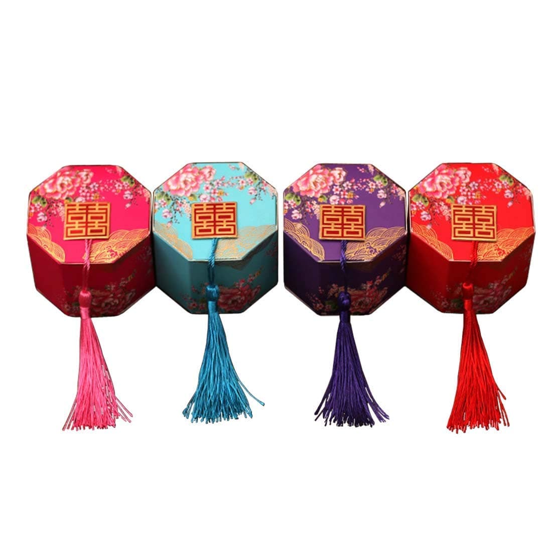 Lorigun Chinese Style Candy Box Wedding Candy Gold Stamping Box Double Xi Word Is Auspicious And Wishful Festive Octagonal Box Gift Box Randomly Mixed Colors 20Pcs