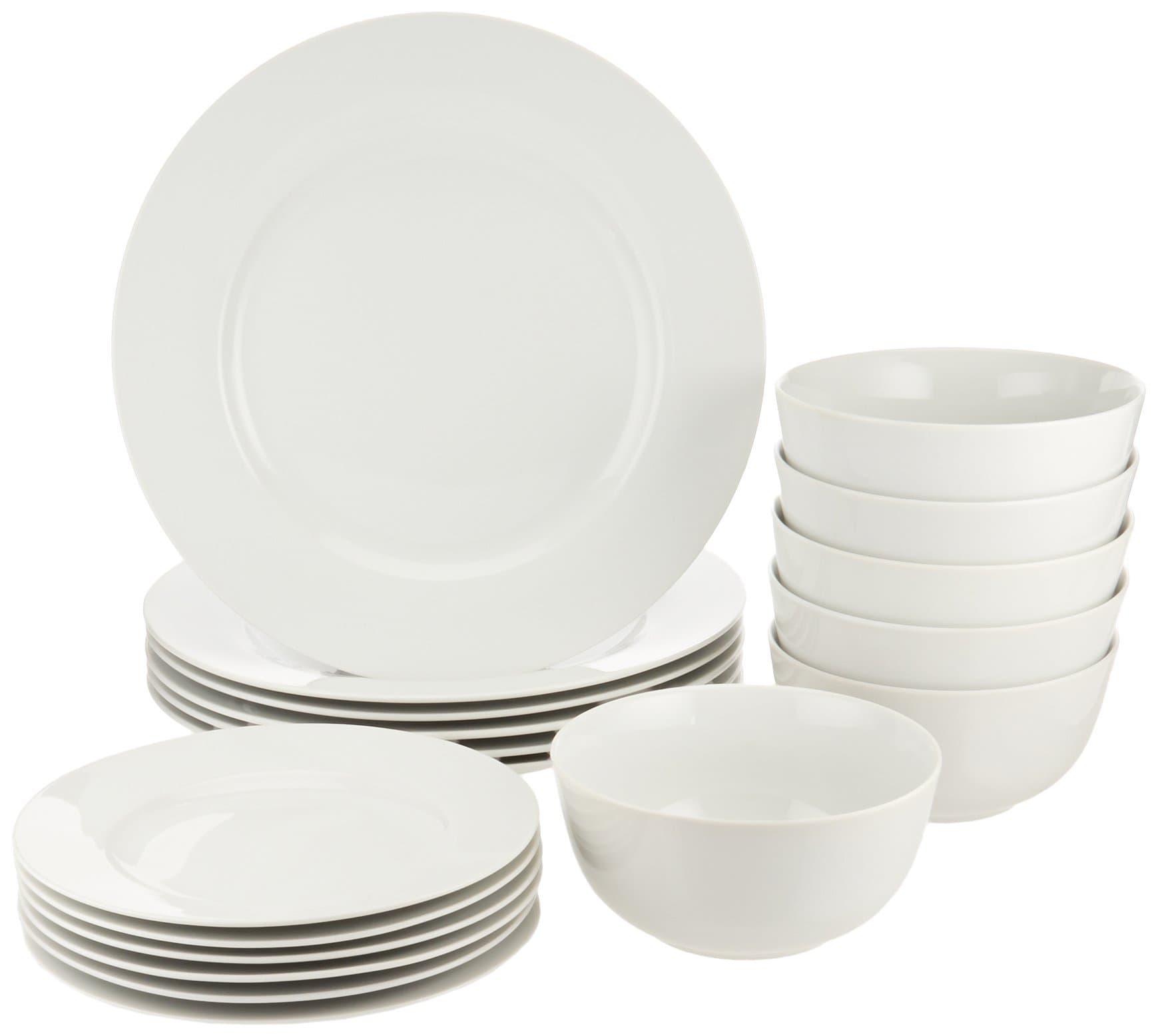 AmazonBasics Kitchenware Set (Plates & Bowls, Service for 6) White, 18-Piece Set