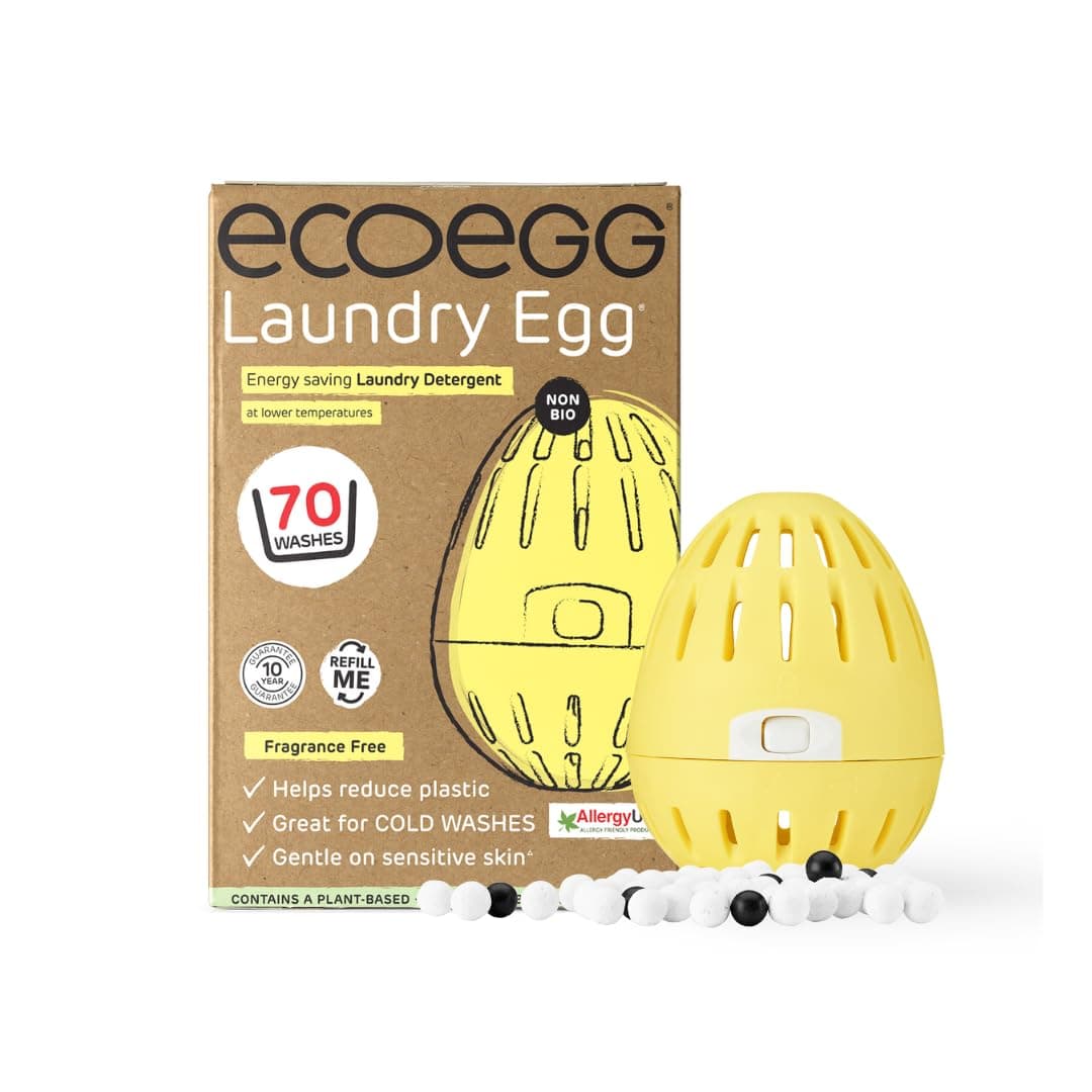 Laundry Egg with 70 washes included | Laundry Detergent | Non bio and no enzymes, no phosphates, no palm oil, no chlorine bleach or petrochemicals | Sensitive Skin |Fragrance Free 70 Wash