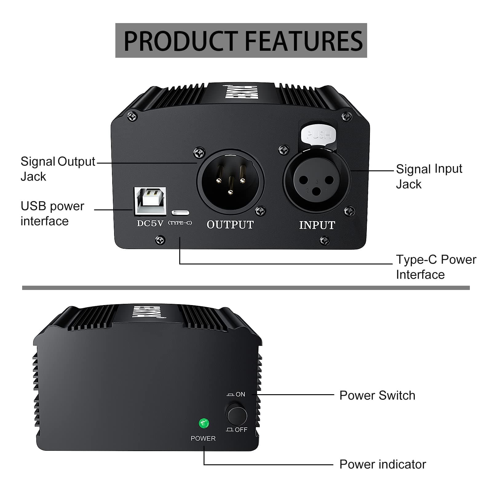 EBXYA 48V Phantom Power Supply 1-Channel Microphone Phantom Power Supplies with USB A-Male to B-Male Charging Cable, 3.5mm to XLR Female Cable for Any Condenser Microphone Music Recording Equipment