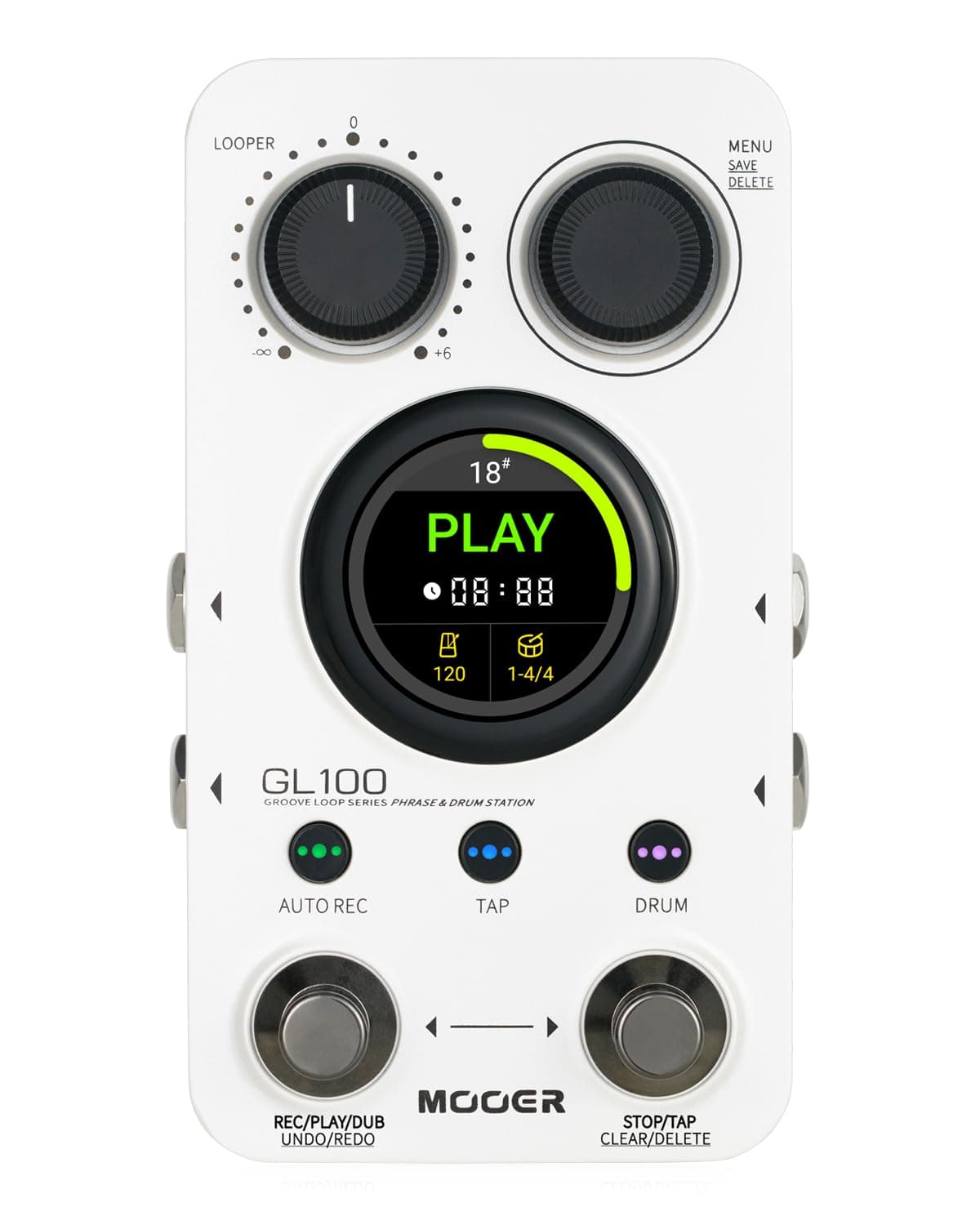 MOOER GL100 Looper Pedal Drum Machine, 2 in 1 Drum Looper Guitar Pedal 1.3-inch Touchsreen 100 Slots with 300 Minutes in Total Auto-record Time Stretch Function Dedicated Editor Software