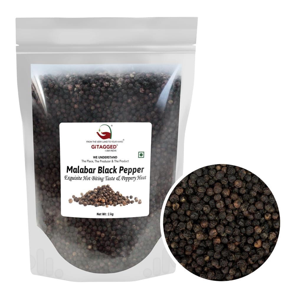 GiTAGGED® Authentic Malabar Black Pepper Whole (Kali Mirch) 1kg, 500gm