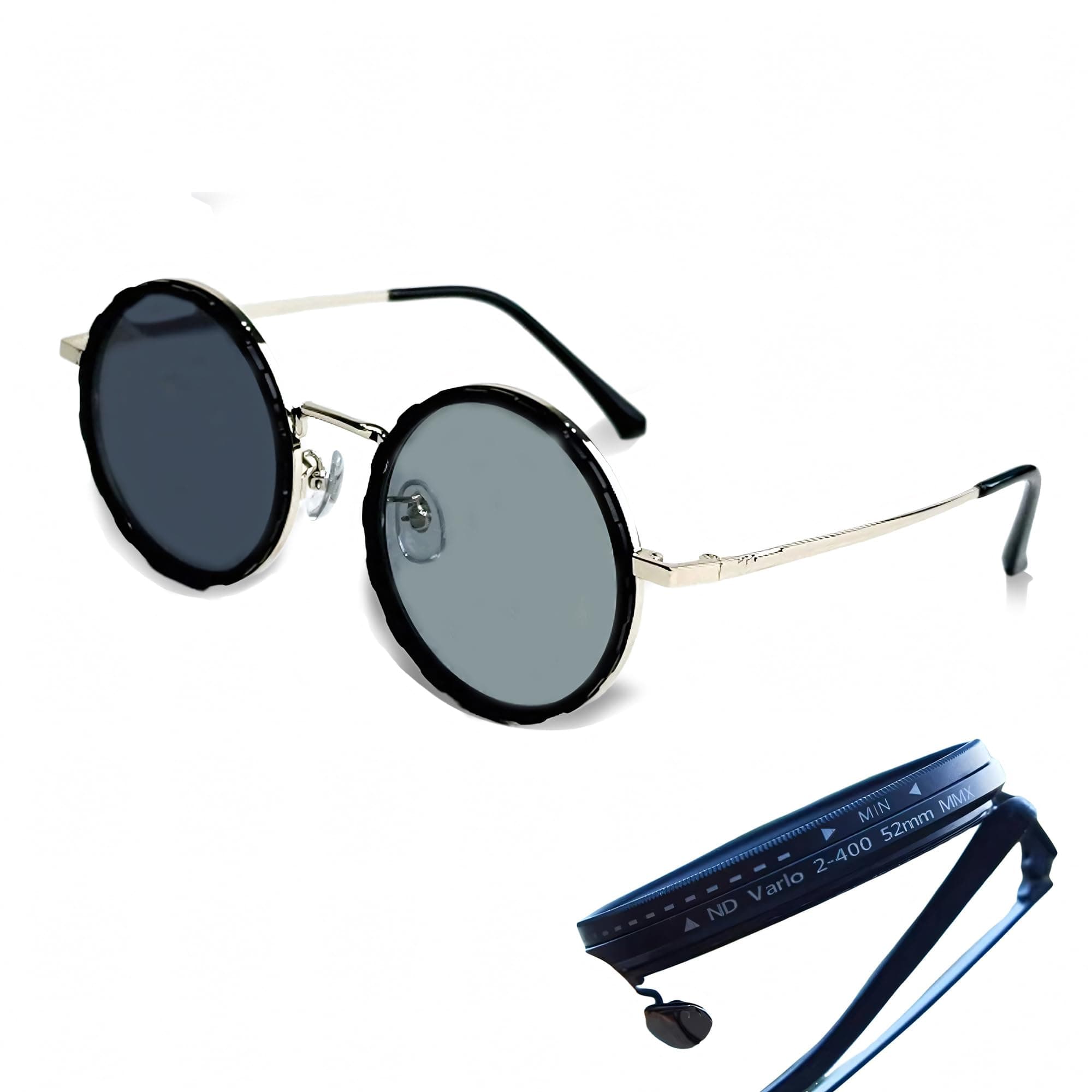 Adjustable Tint Sunglasses Polarized Round Lenses with ND Filter, 9 Gears, Ideal for Beach, Fishing, and Outdoor Activities