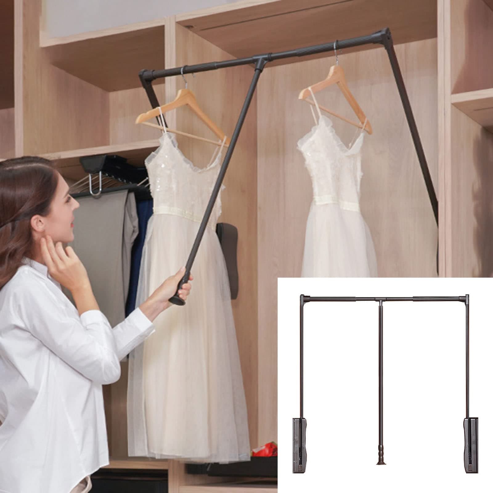 Zdcdy Wardrobe Pull Down Hanging Rail, Hanging Lift Clothes Wardrobe Rail, Adjustable Width 510-650mm/650-850mm/850-1150mm, Wardrobe Lift Cloth Hanger for Hanging Clothes, Loading 30kg,Black-S