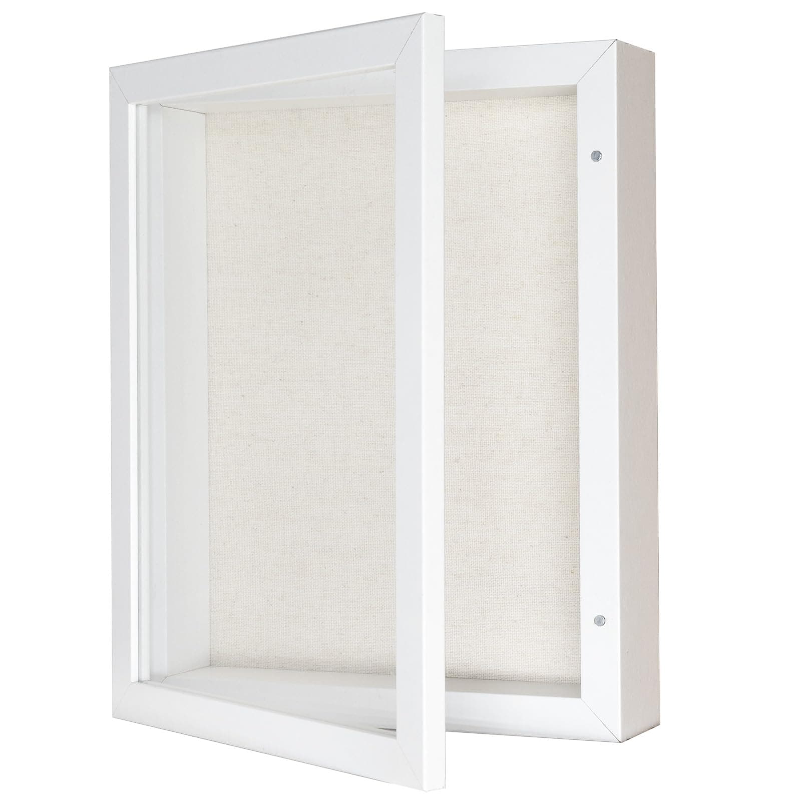Califortree 8x10 Shadow Box Frame with Linen Back - Sturdy Rustic Memory Display Case of Flower, Pictures, Medals and More, White